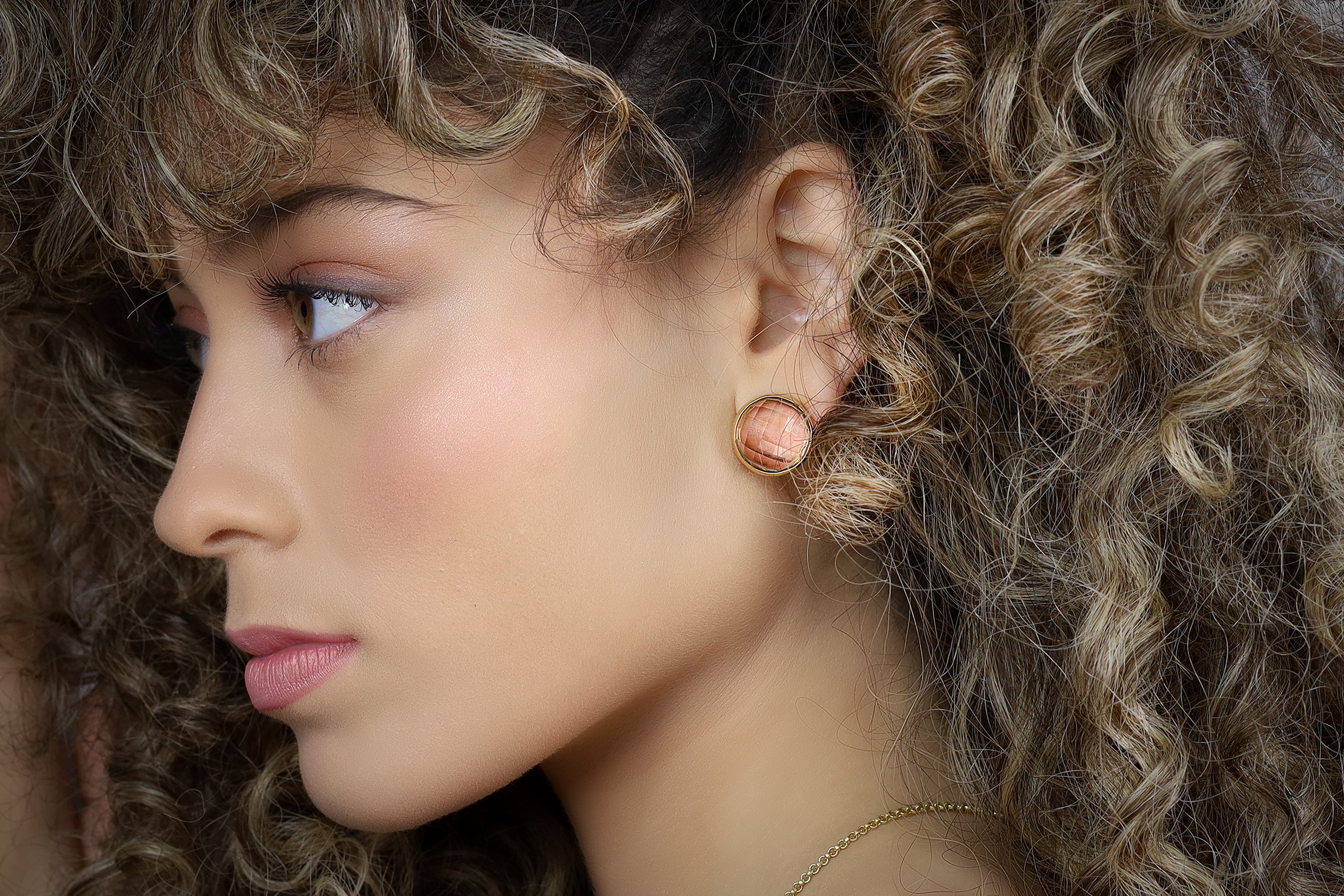 Morganite Gold Bezel Statement Stud Earrings Earrings Anemone Limited