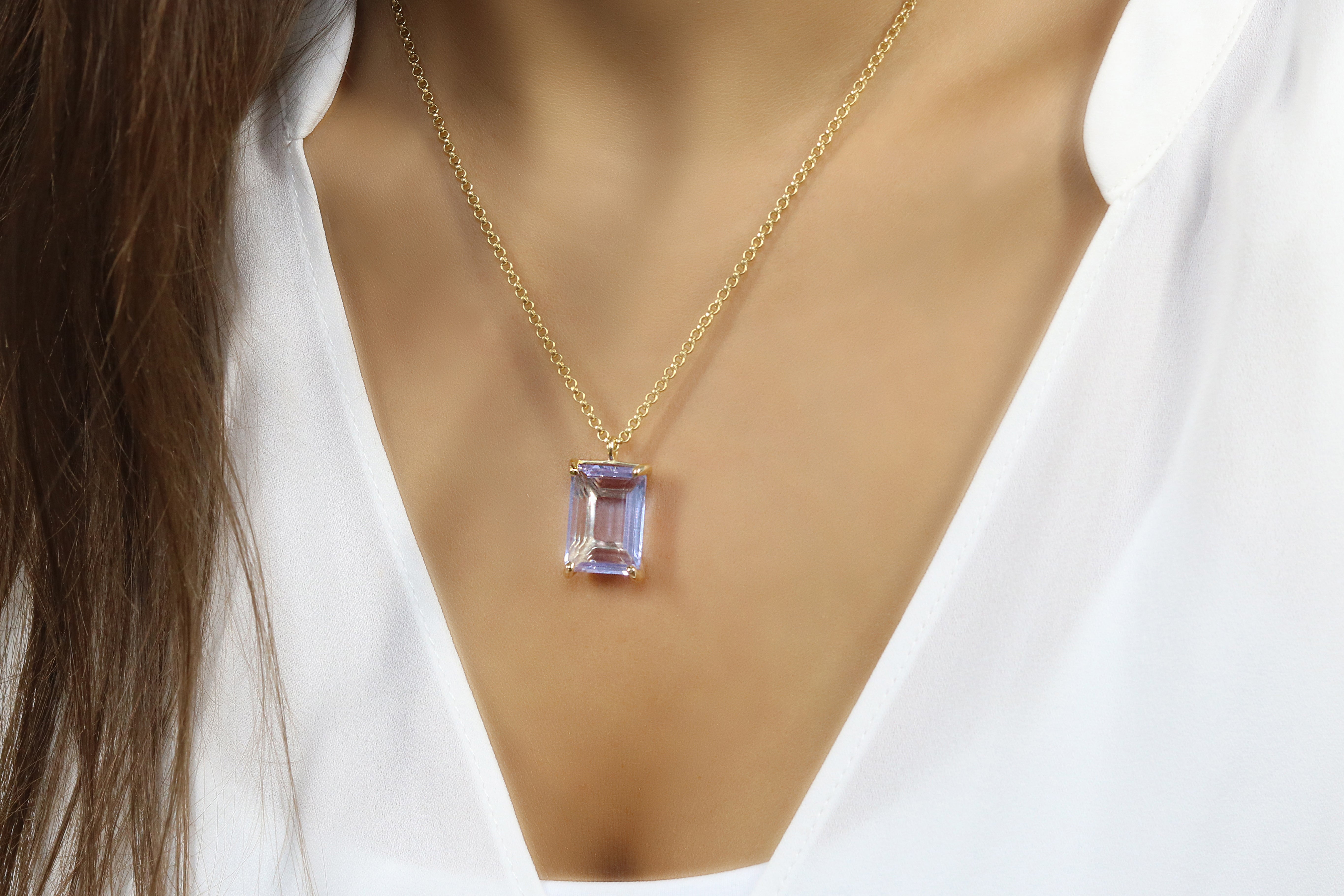 Stunning Rectangular Tanzanite Gold Necklace necklaces Anemone Jewelry