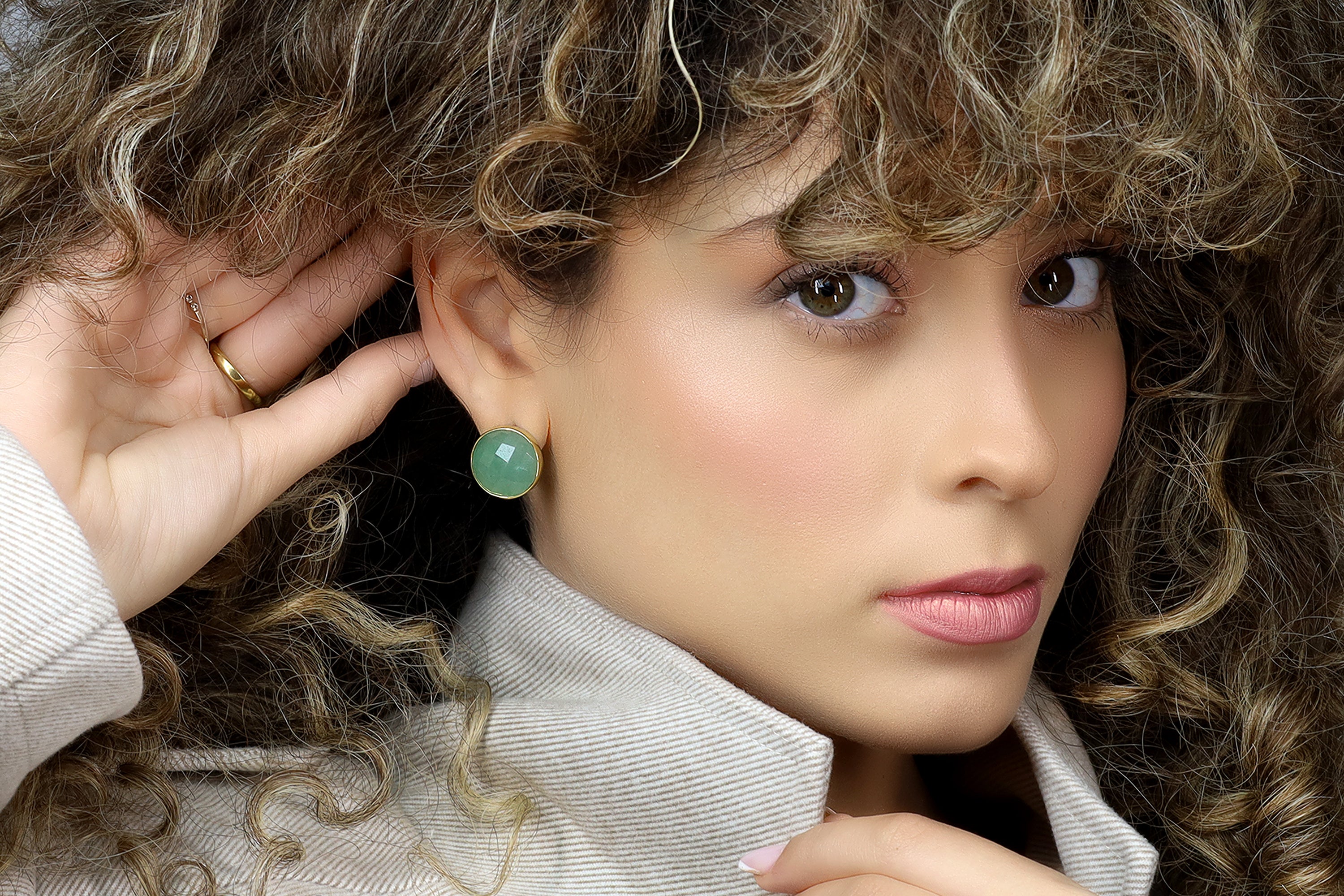 Green Aventurine Gemstone Stud Earrings in Solid Gold Earrings Anemone Limited