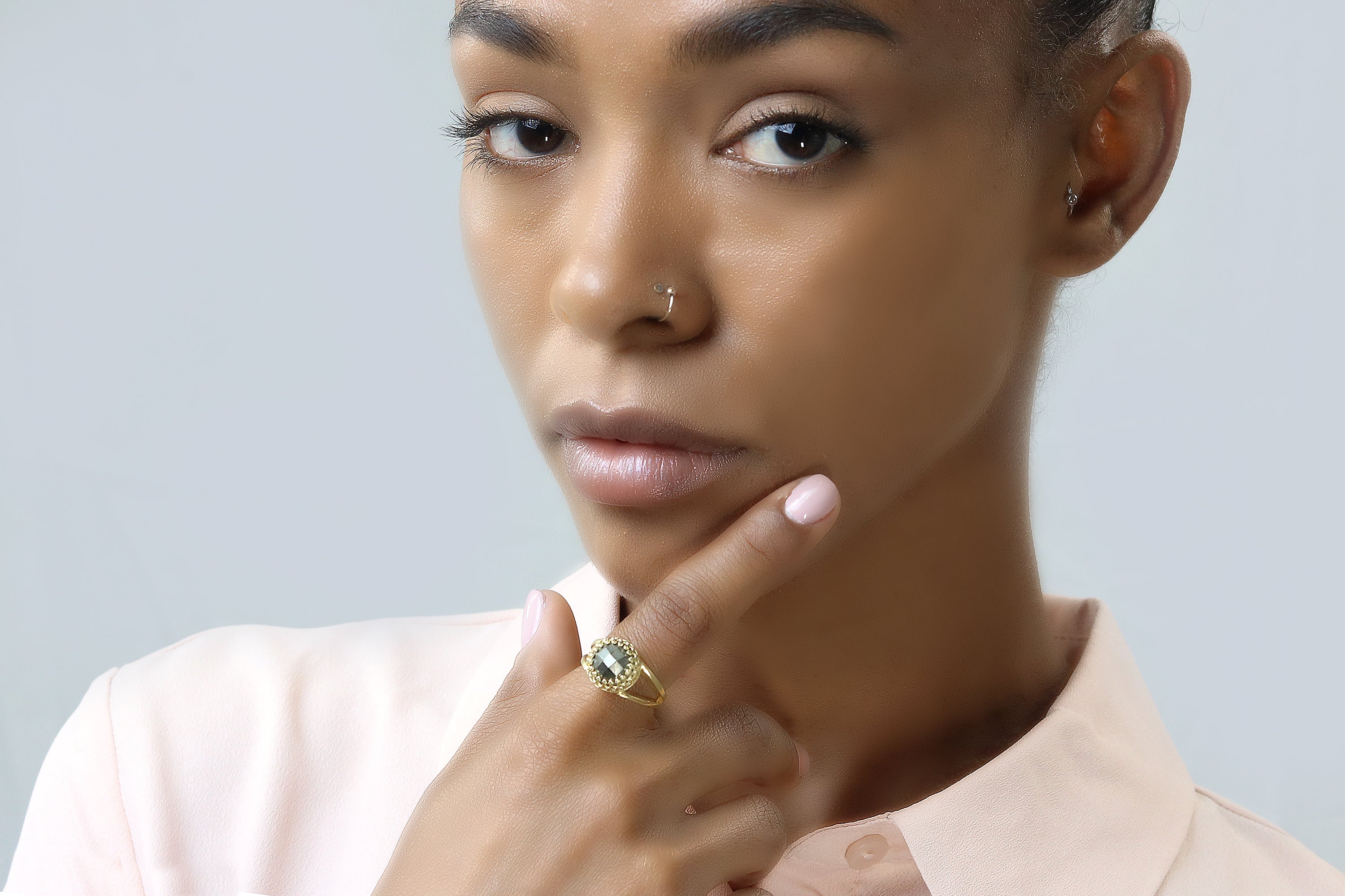 Natural 14K Delicate Gold Pyrite Ring Rings Anemone Jewelry