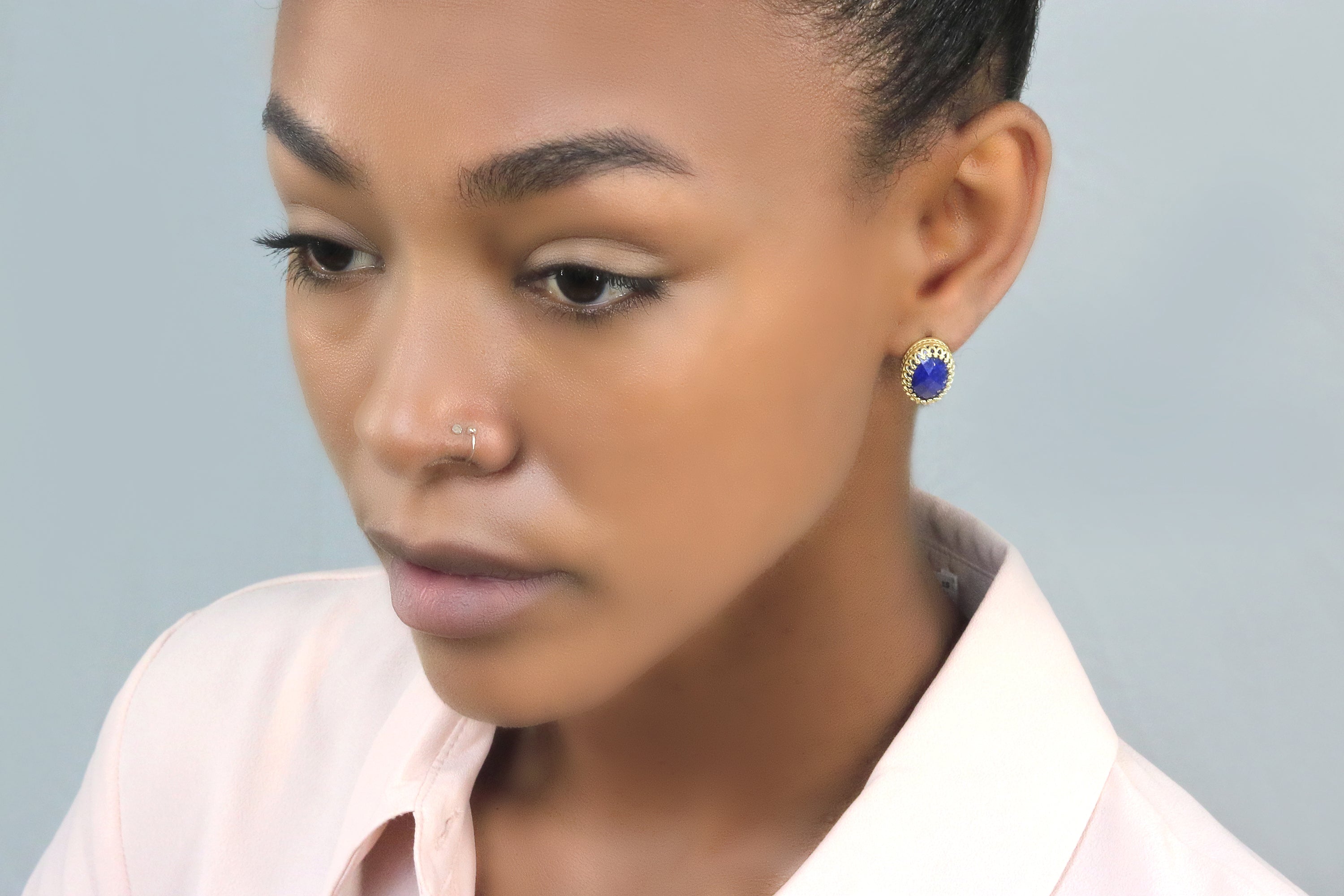 Luxurious Oval Lapis Lazuli Earrings in Rose Gold Earrings Anemone Jewelry