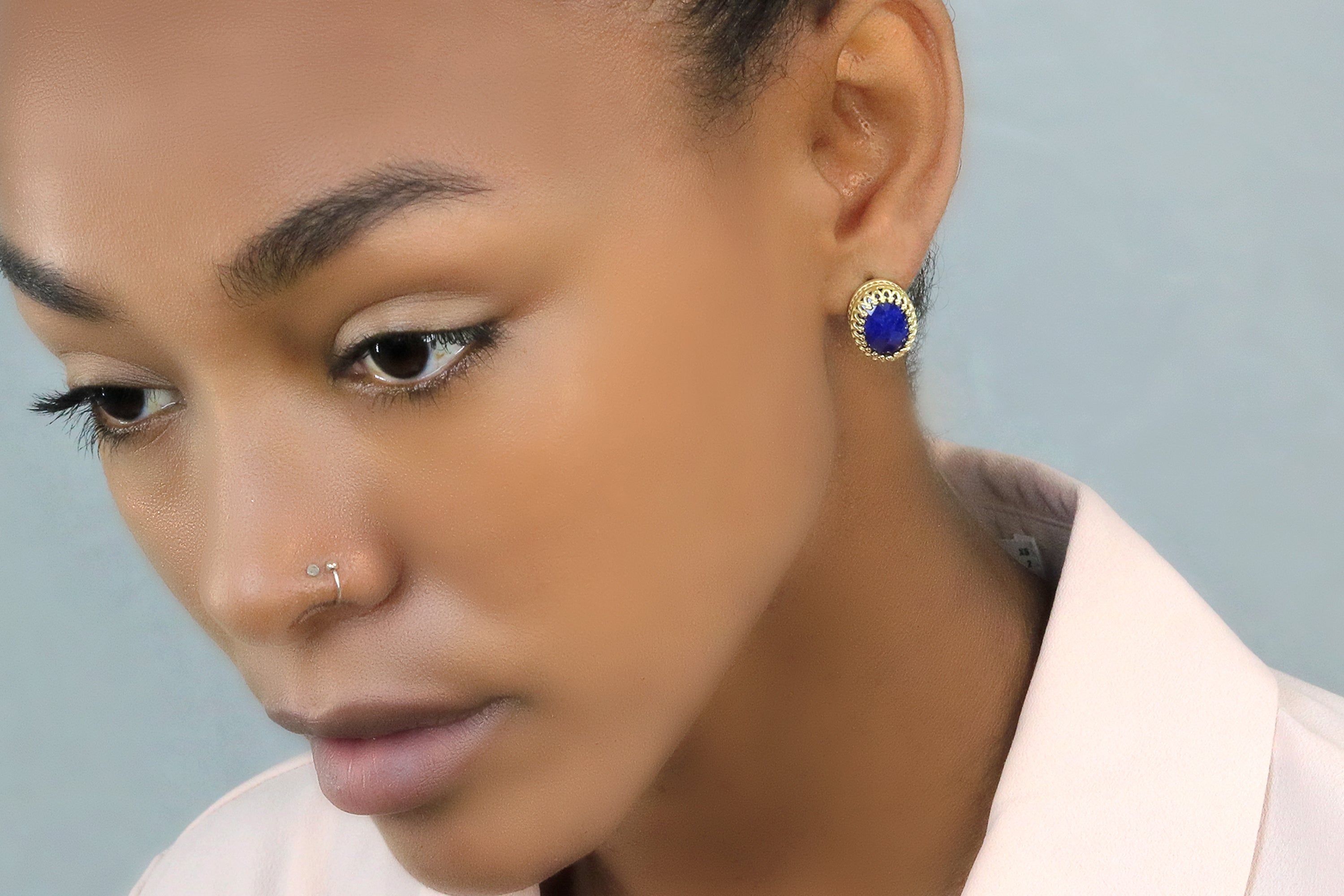 Luxurious Oval Lapis Lazuli Earrings in Rose Gold Earrings Anemone Jewelry