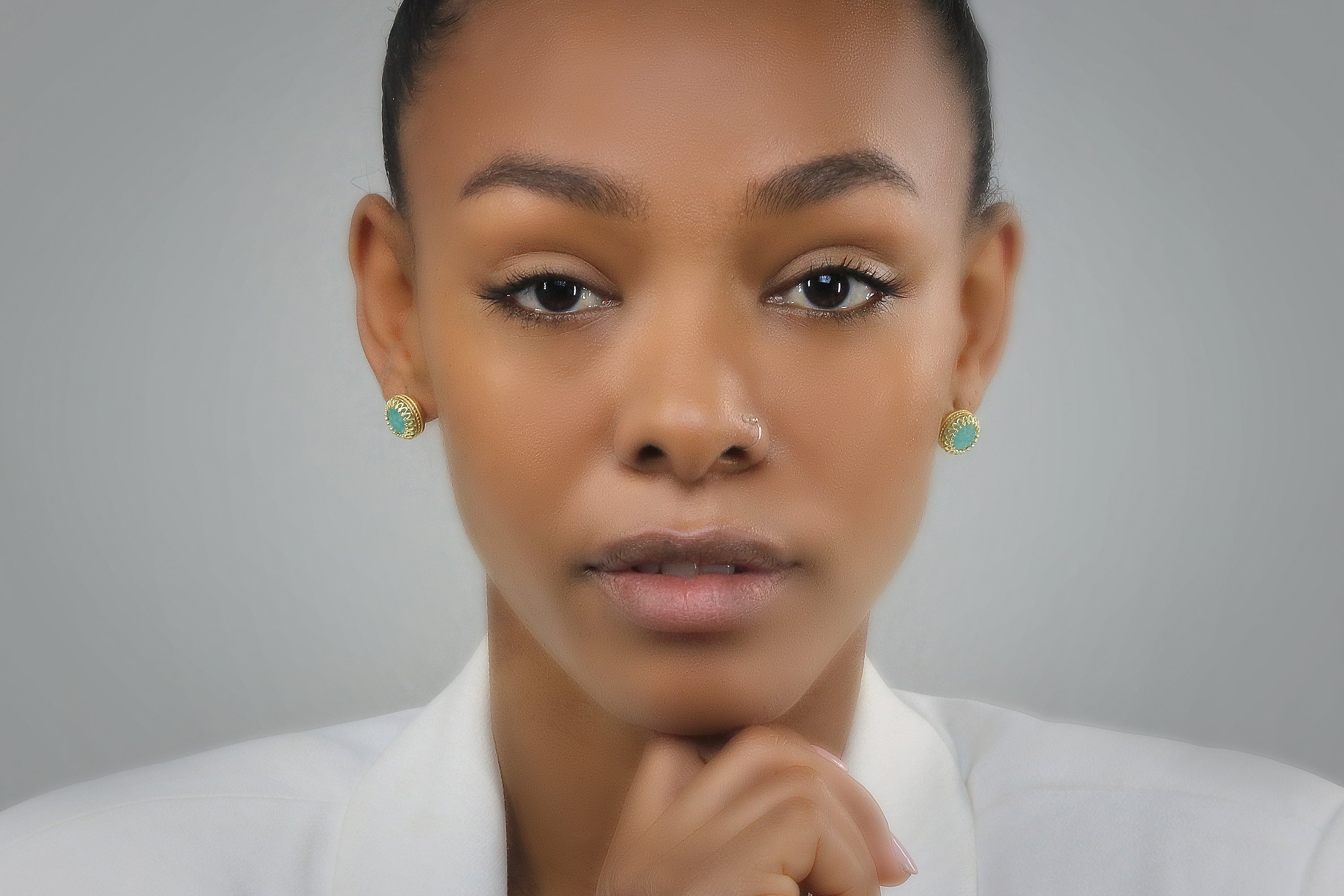 Elegant Round Amazonite Gold Earrings Earrings Anemone Jewelry