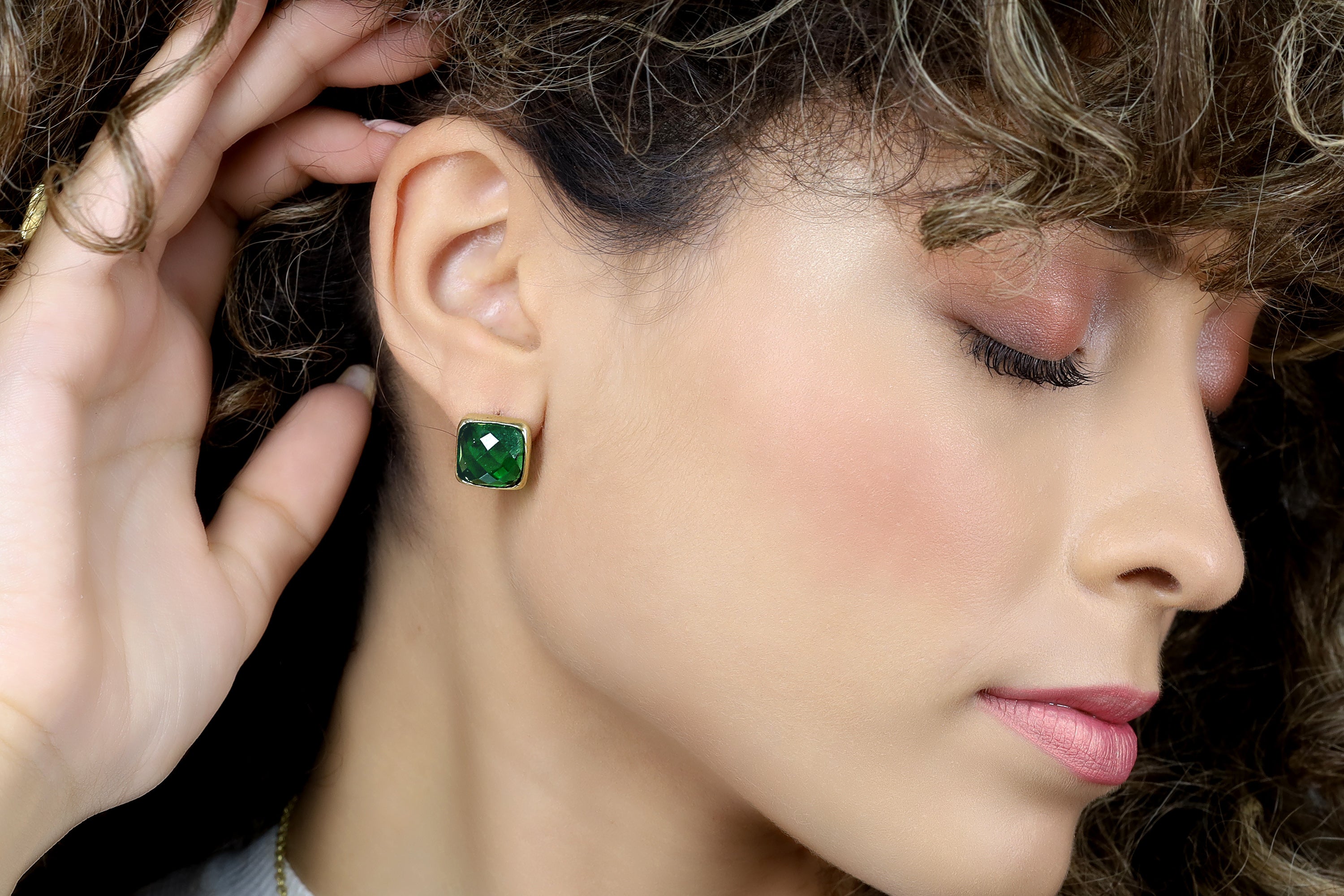 Square Emerald Gold Bezel Earrings Earrings Anemone Limited