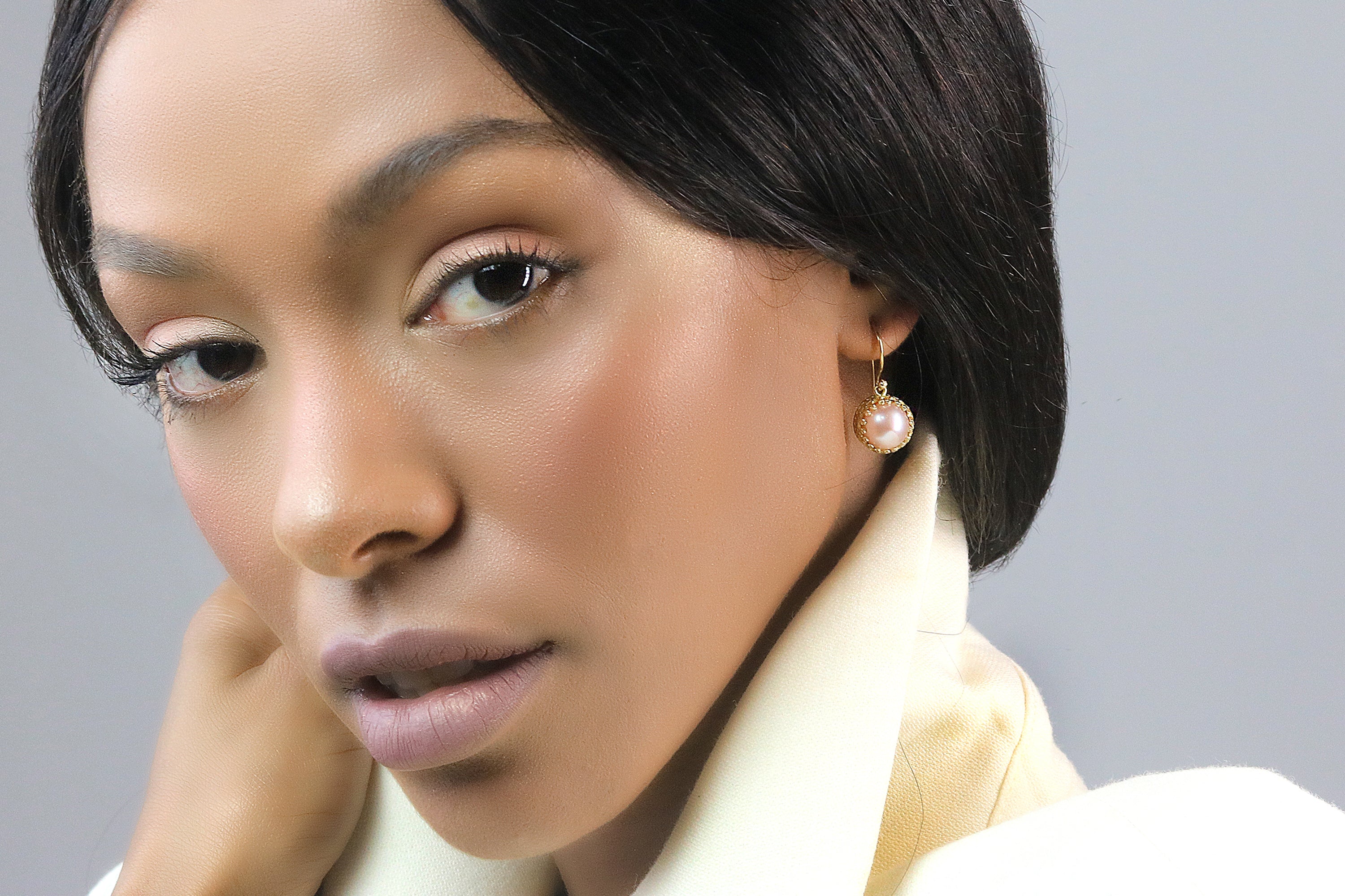 Lovely Pink Pearl Earrings in Gold Earrings Anemone Jewelry