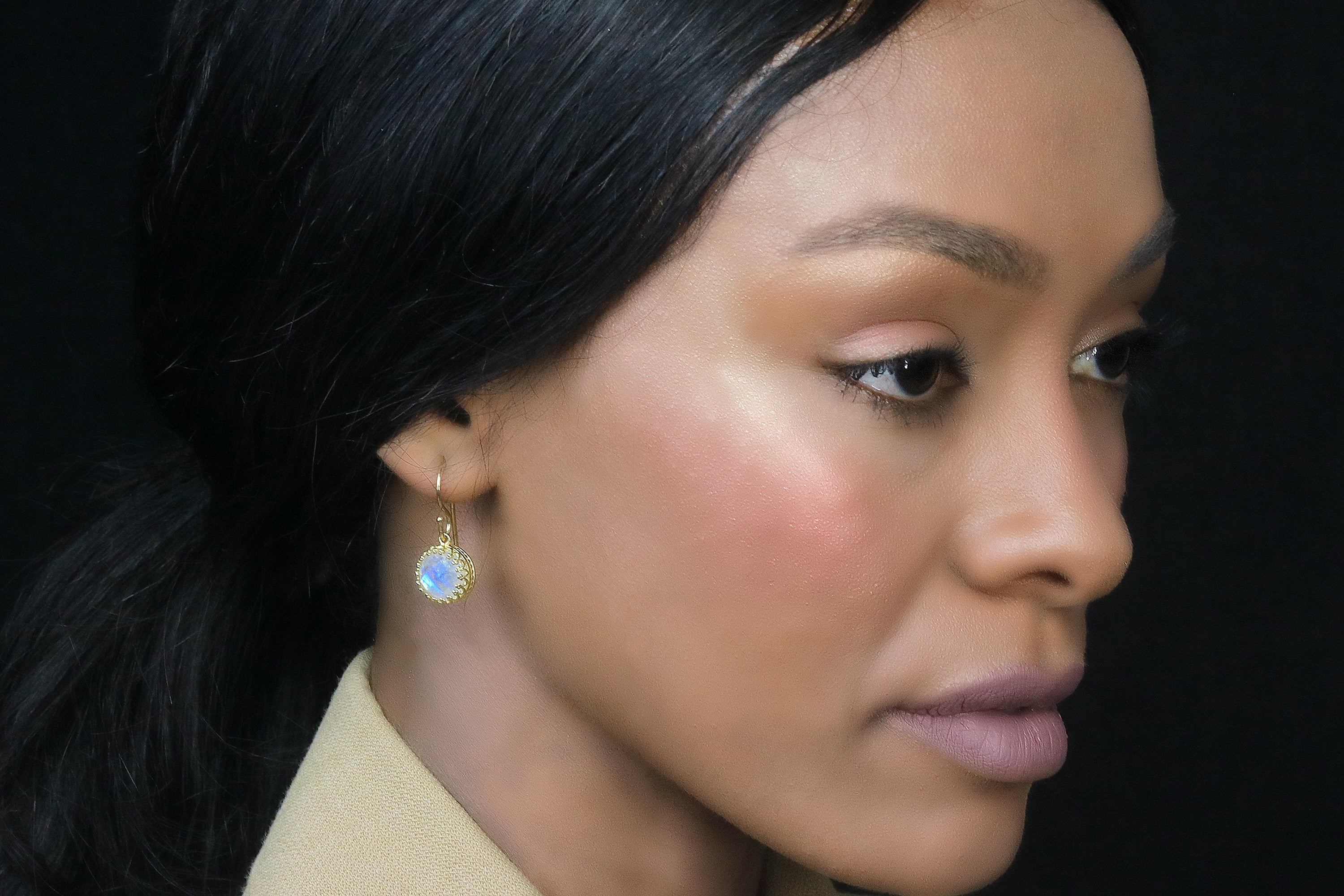 Intricate Moonstone Gold Dangle Earrings Earrings Anemone Jewelry