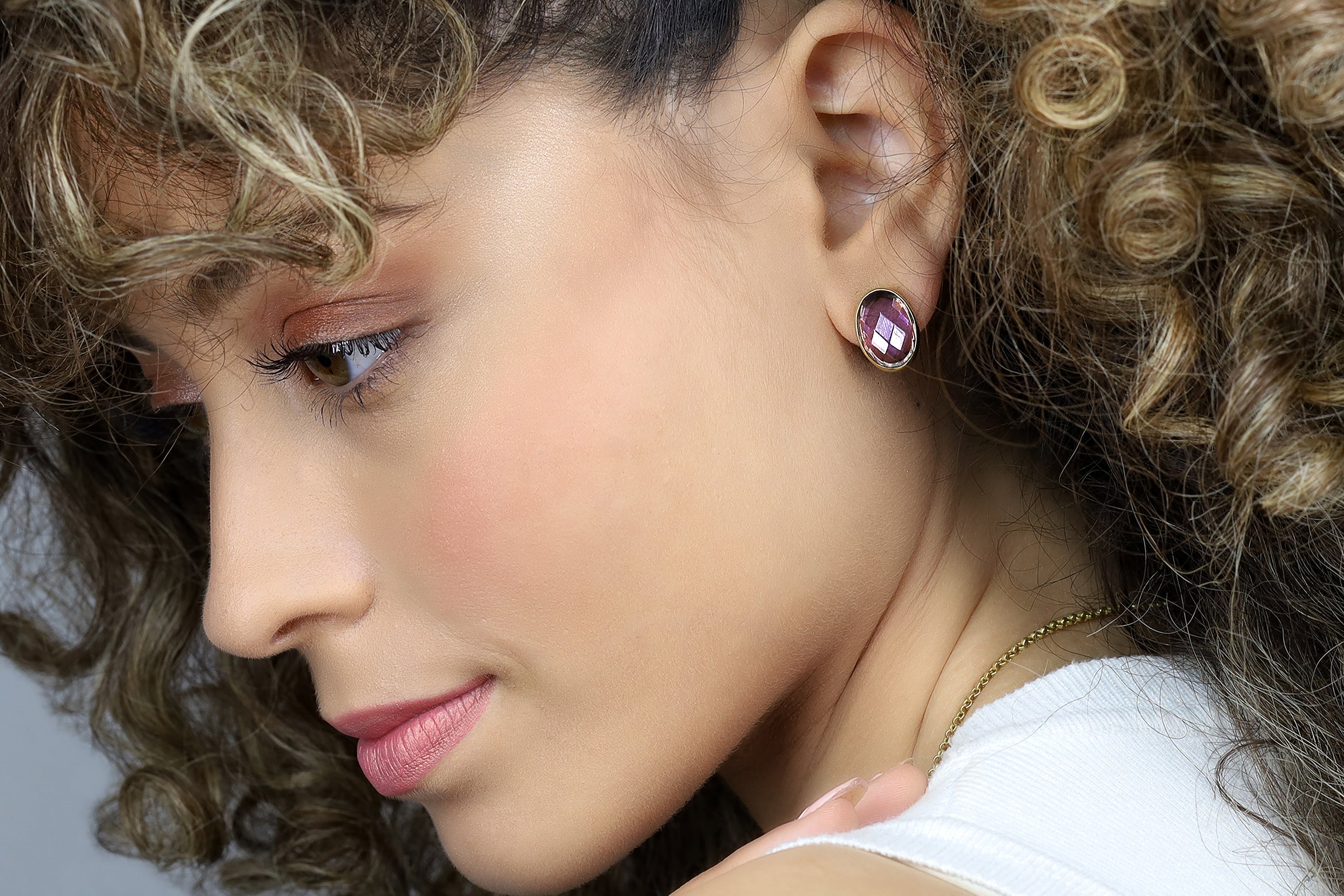 Bezel Set Oval Gemstone Amethyst Gold Earrings Earrings Anemone Limited