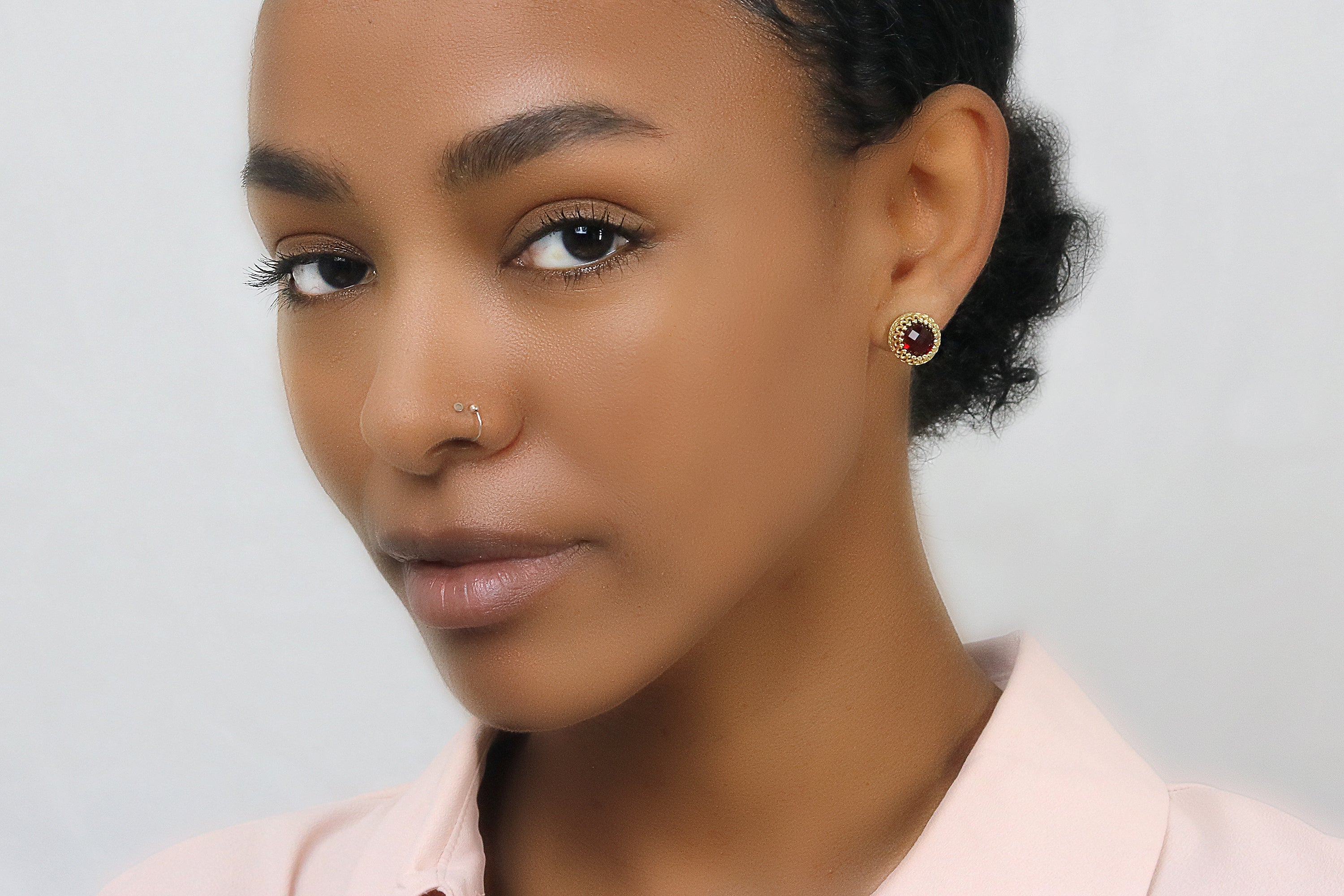 Round Garnet Gold Earrings Earrings Anemone Jewelry