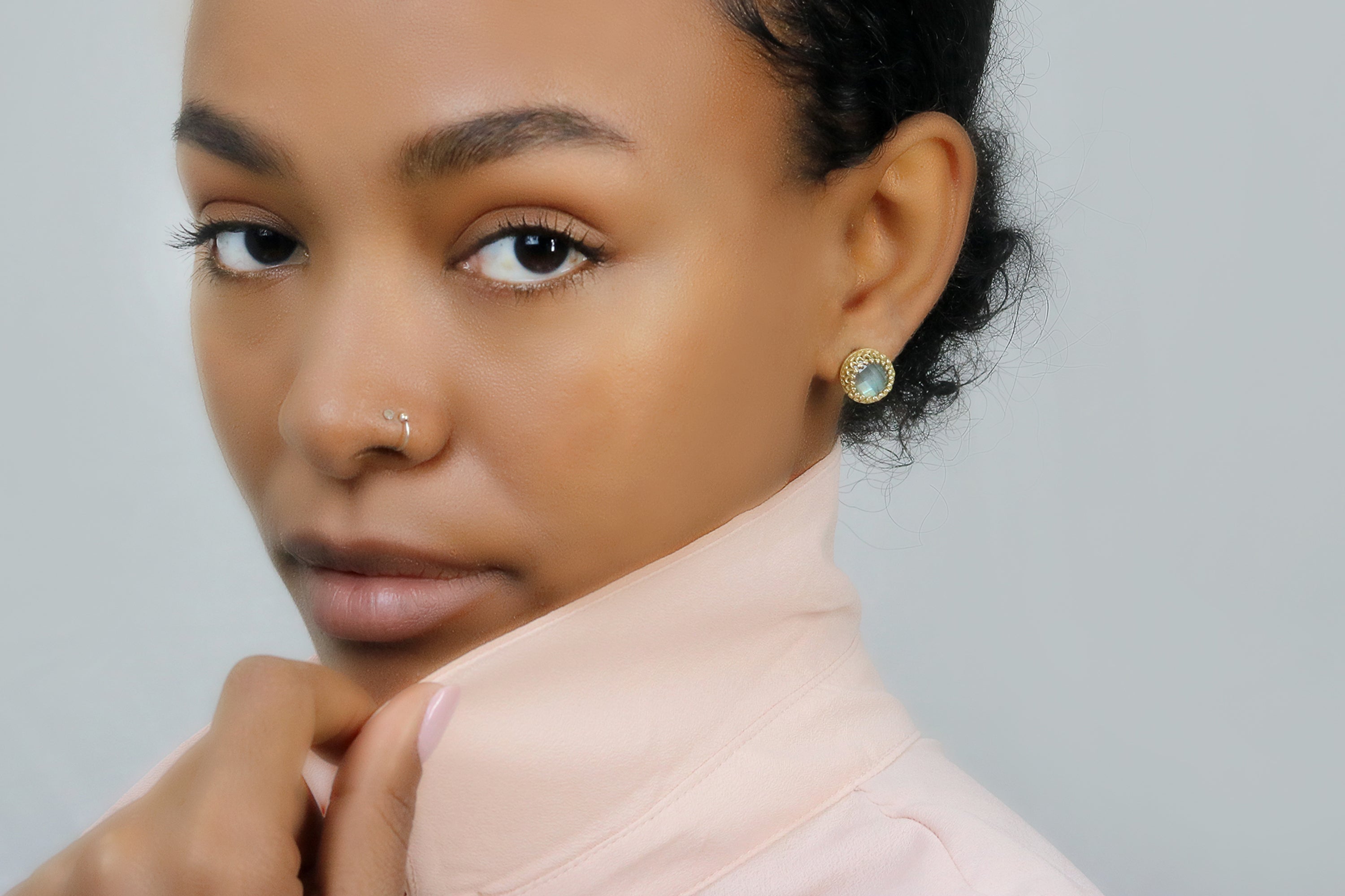 Round Labradorite 925 Sterling Stud Earrings Earrings Anemone Jewelry