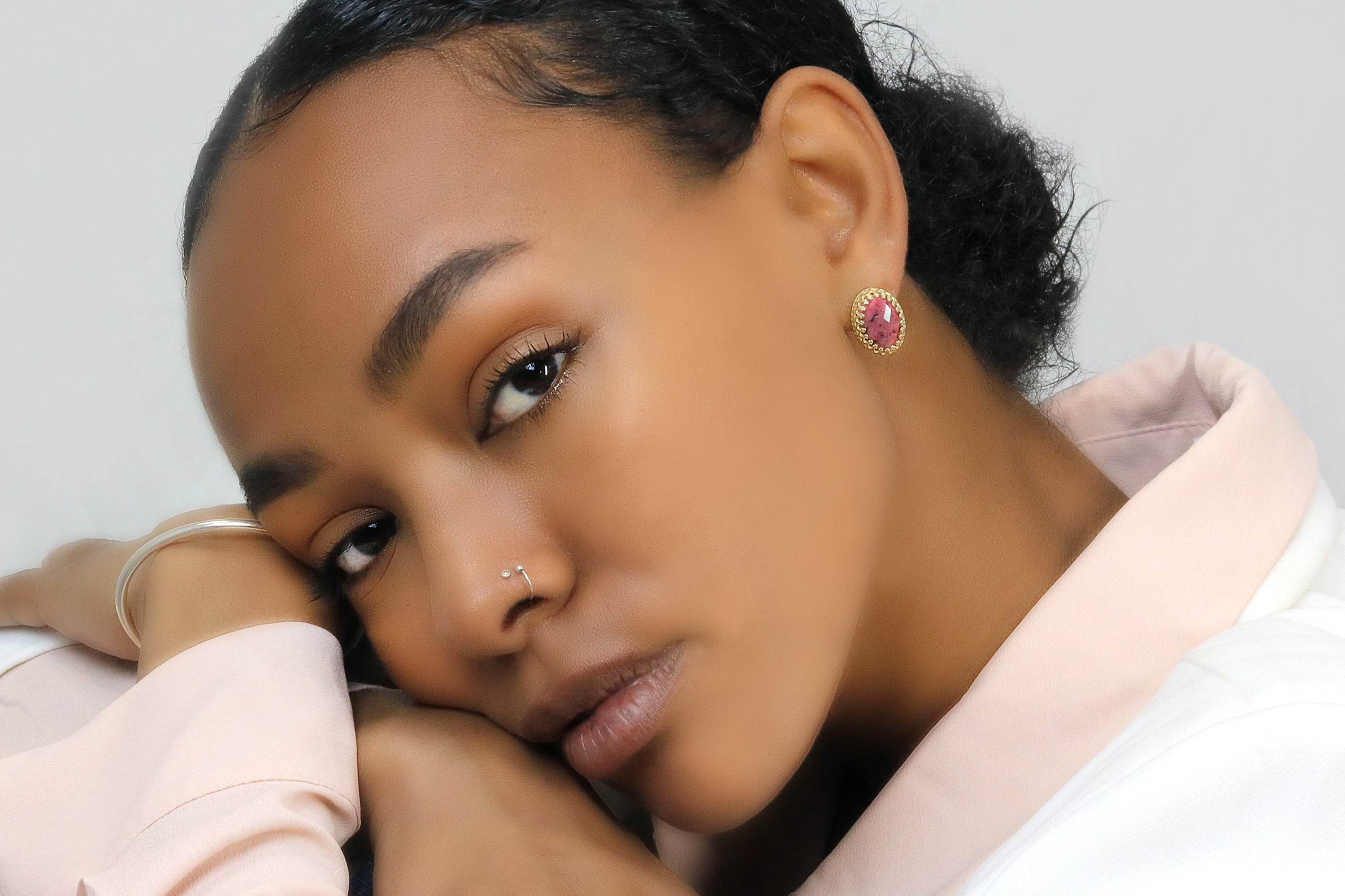 Exquisite Rhodonite Earrings in 14k Rose Gold Earrings Anemone Jewelry