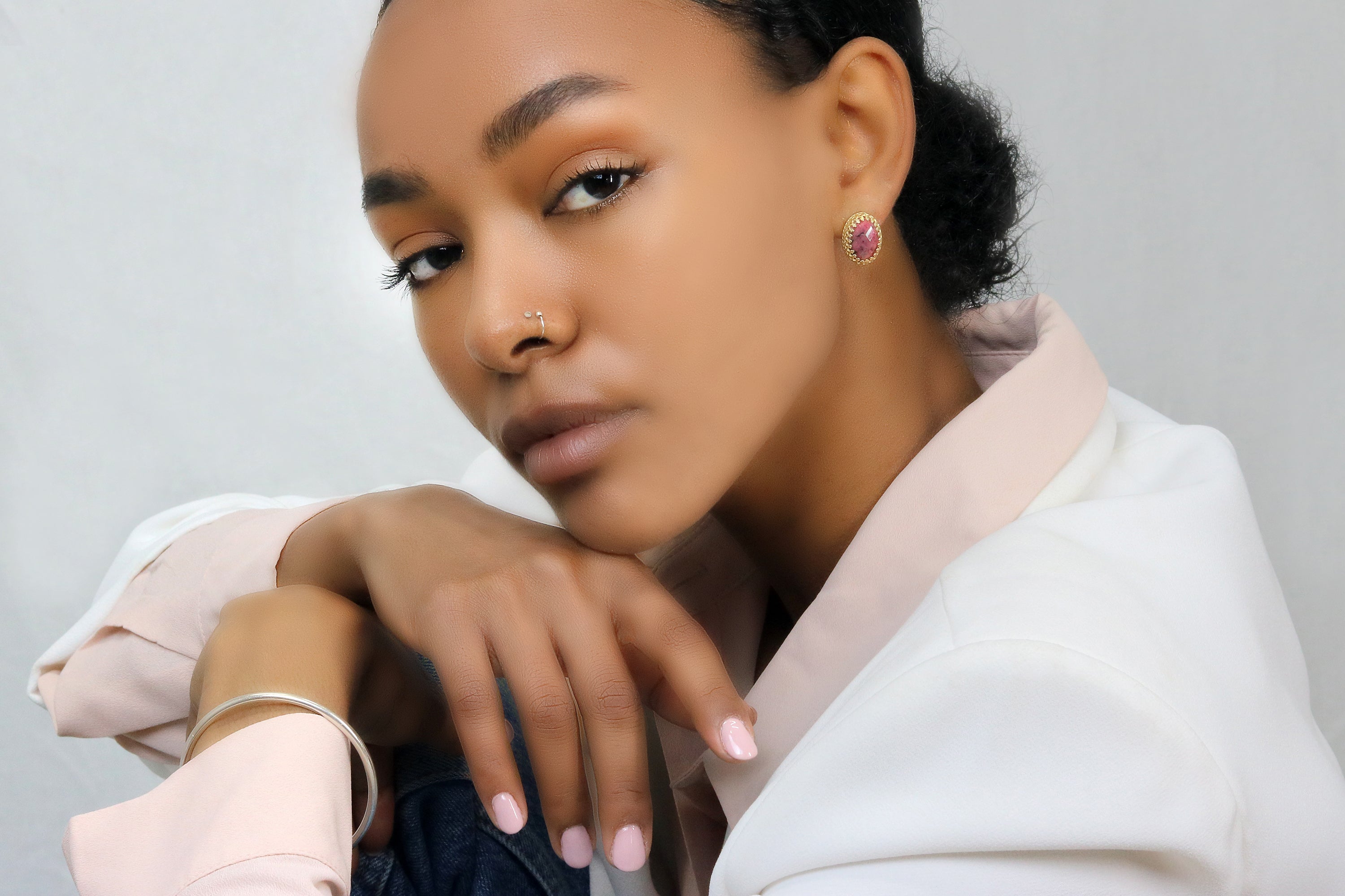 Exquisite Rhodonite Earrings in 14k Rose Gold Earrings Anemone Jewelry