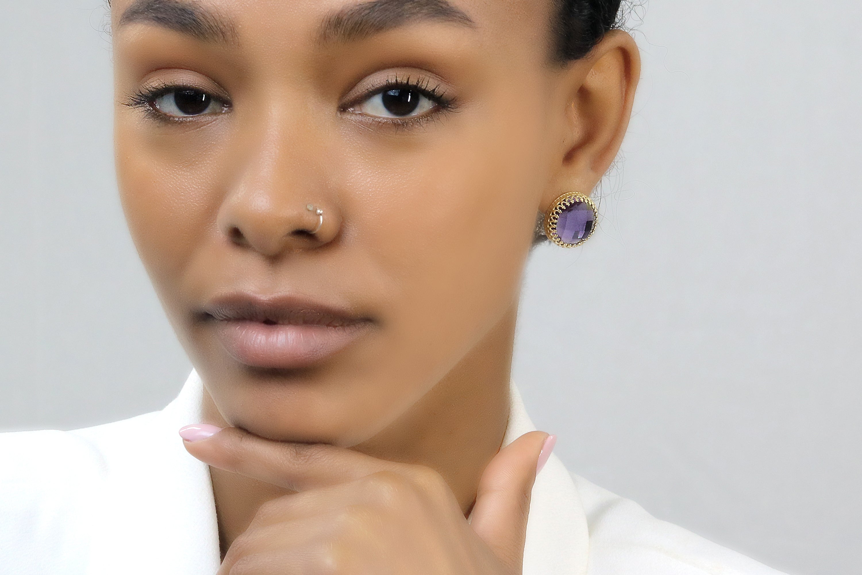 Round Dangle Amethyst Gold Earrings Earrings Anemone Jewelry