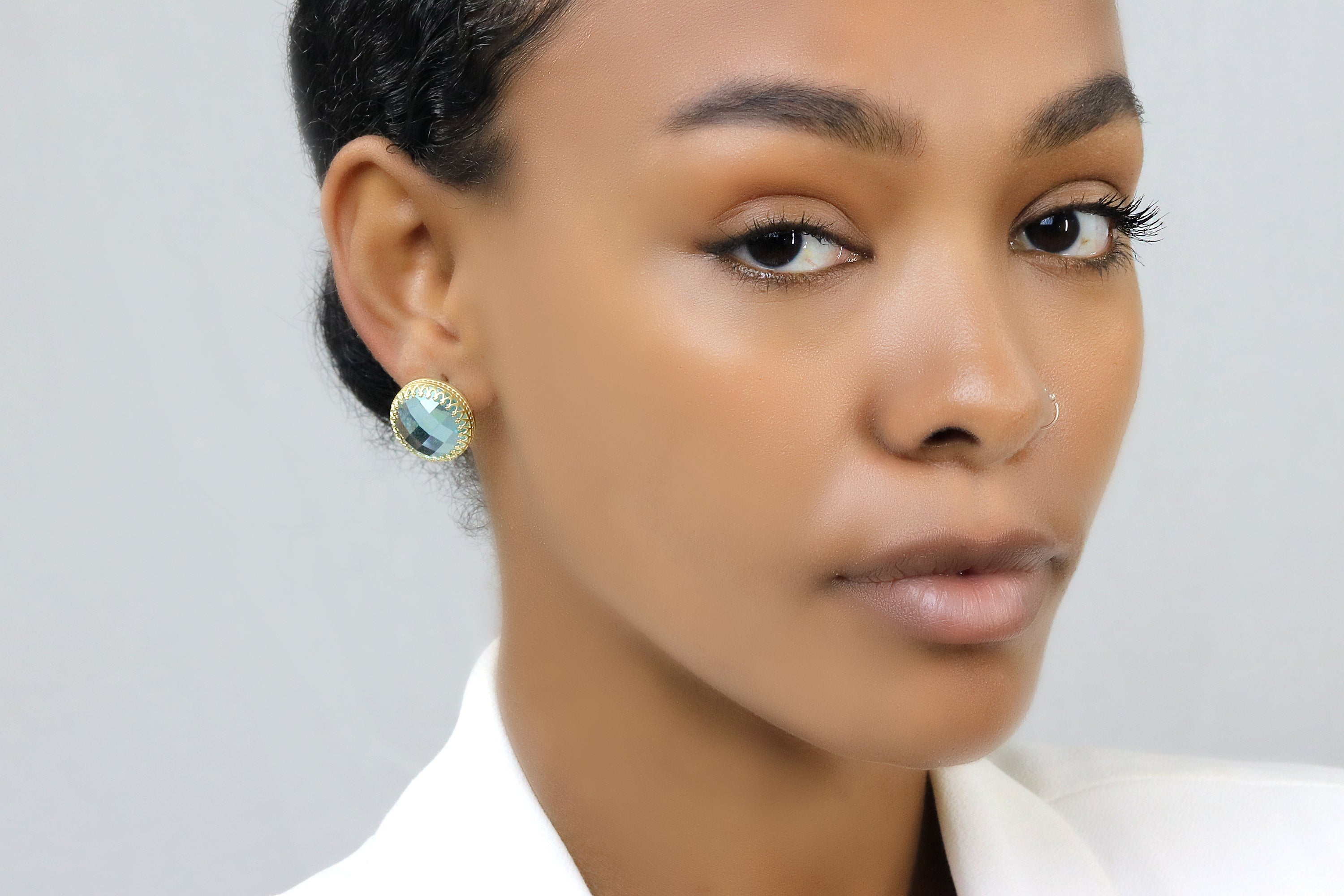 Statement Gold Earrings - Stud Topaz Earrings in 14k Gold - November Birthstone Earrings, Fashion Earrings Earrings Anemone Jewelry