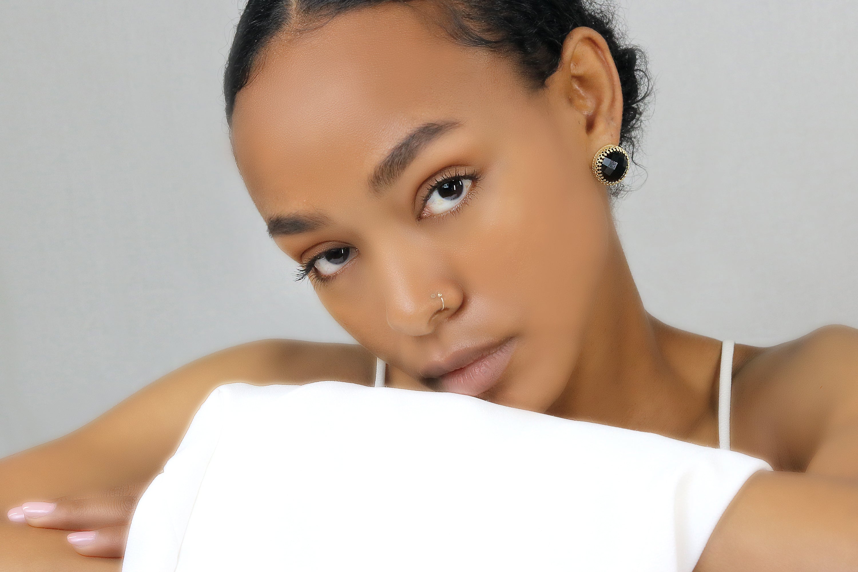 Black Onyx Gemstone Earrings in 14k Gold Earrings Anemone Jewelry