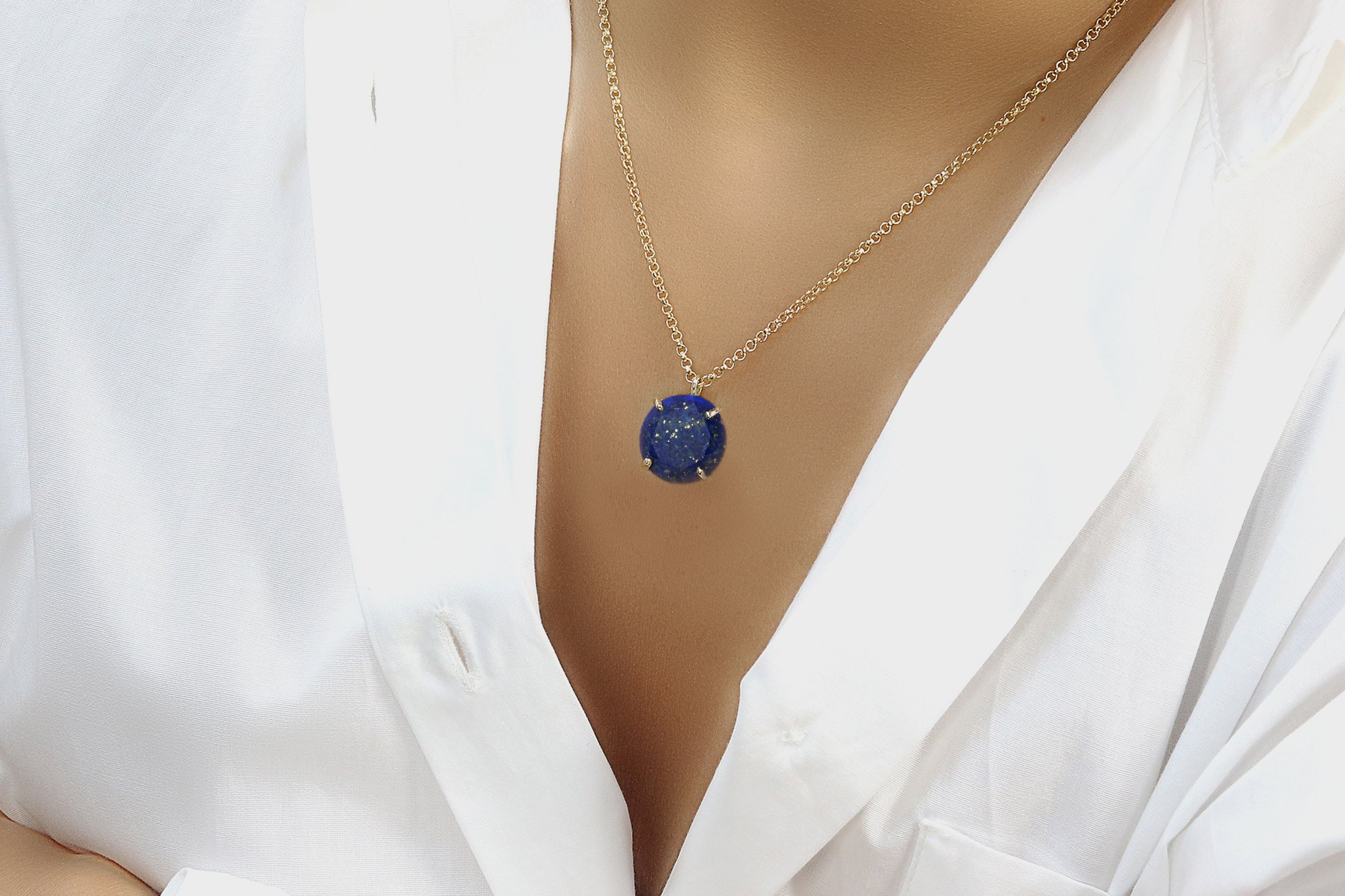 Solitaire Lapis Lazuli Pendant Necklace in Gold necklaces Anemone Jewelry
