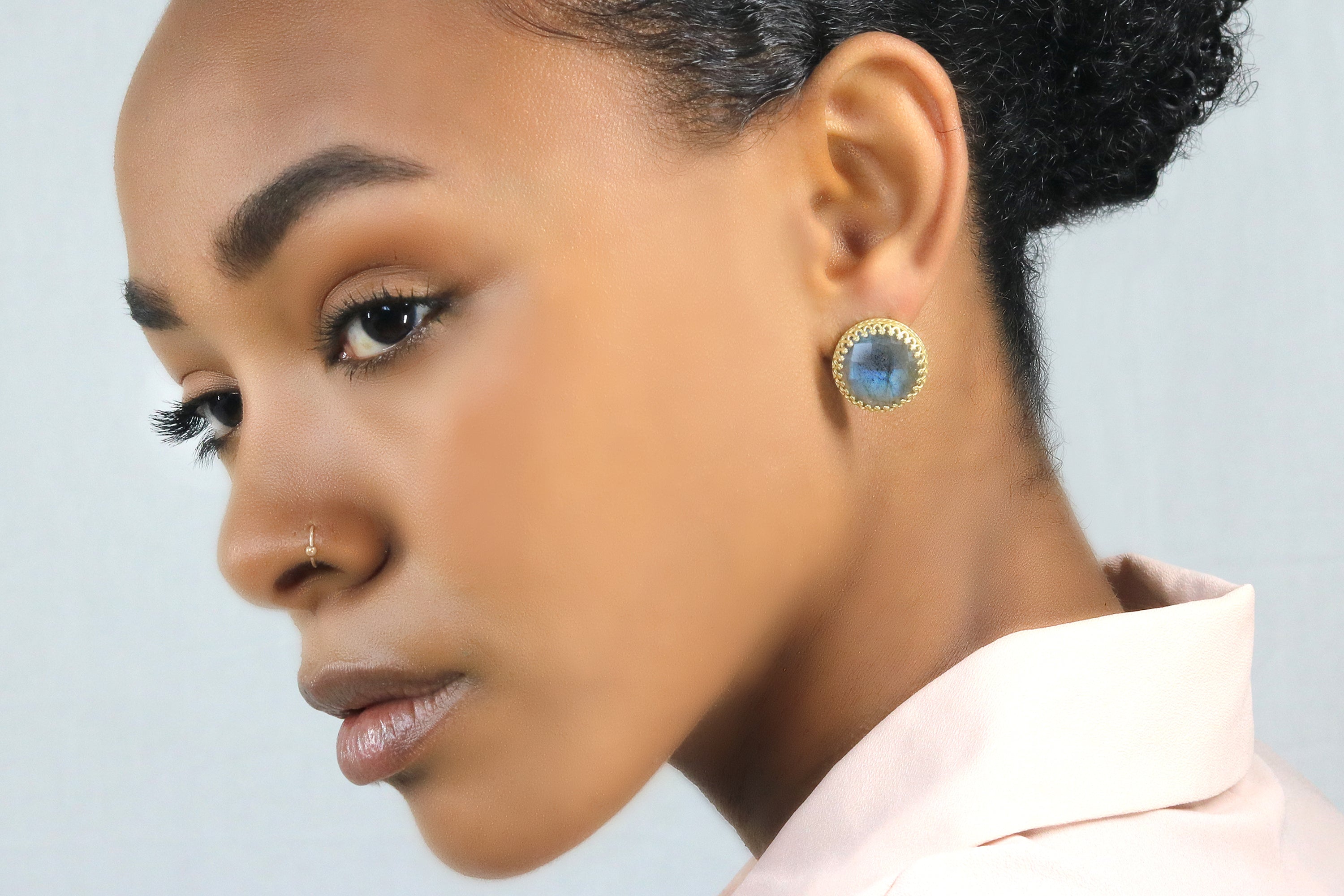 Round Large Labradorite Gold Filled Stud Earrings Earrings Anemone Jewelry