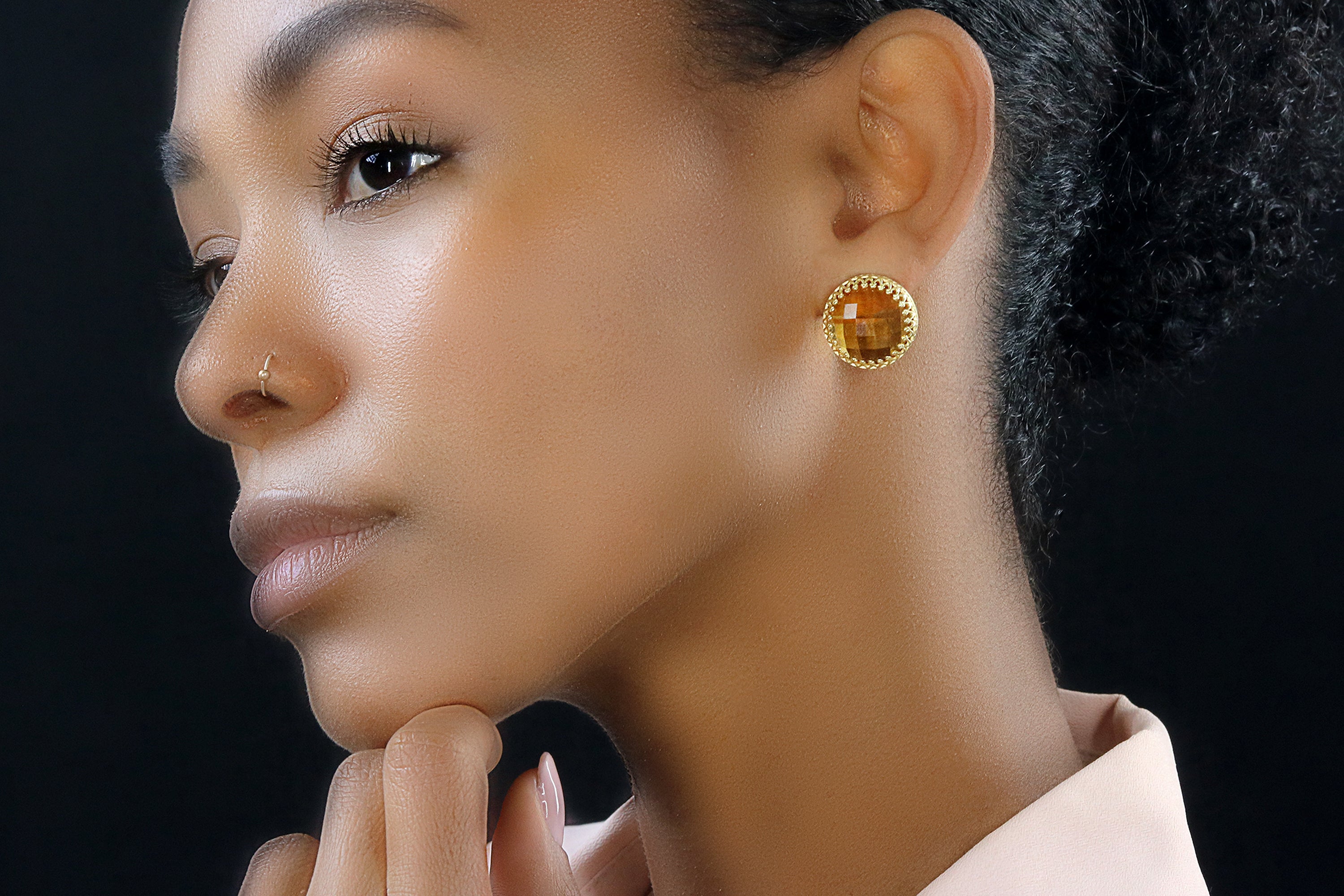 Faceted Citrine Gold Stud Earrings Earrings Anemone Jewelry