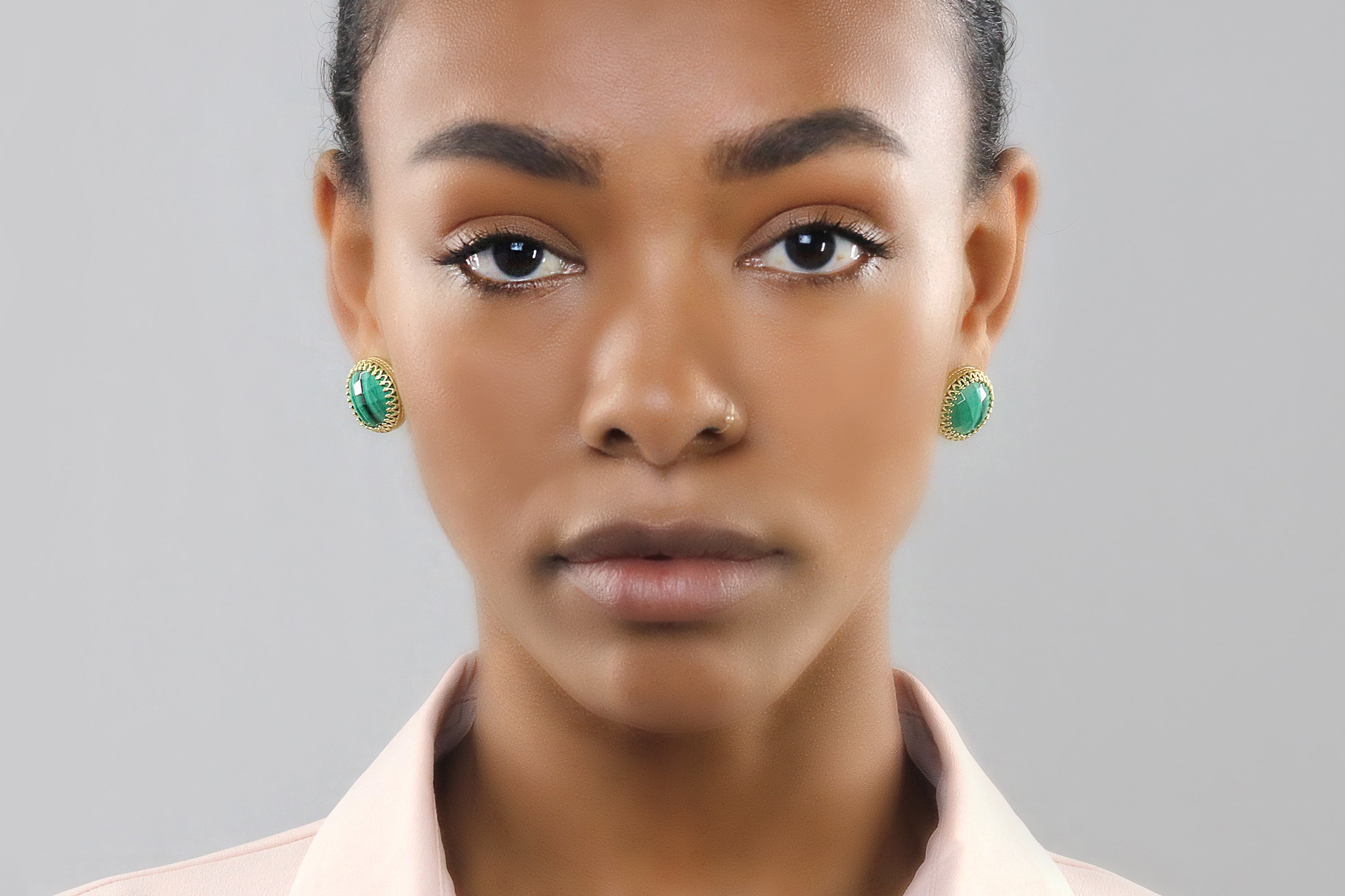 Round Statement Malachite Earrings Earrings Anemone Jewelry