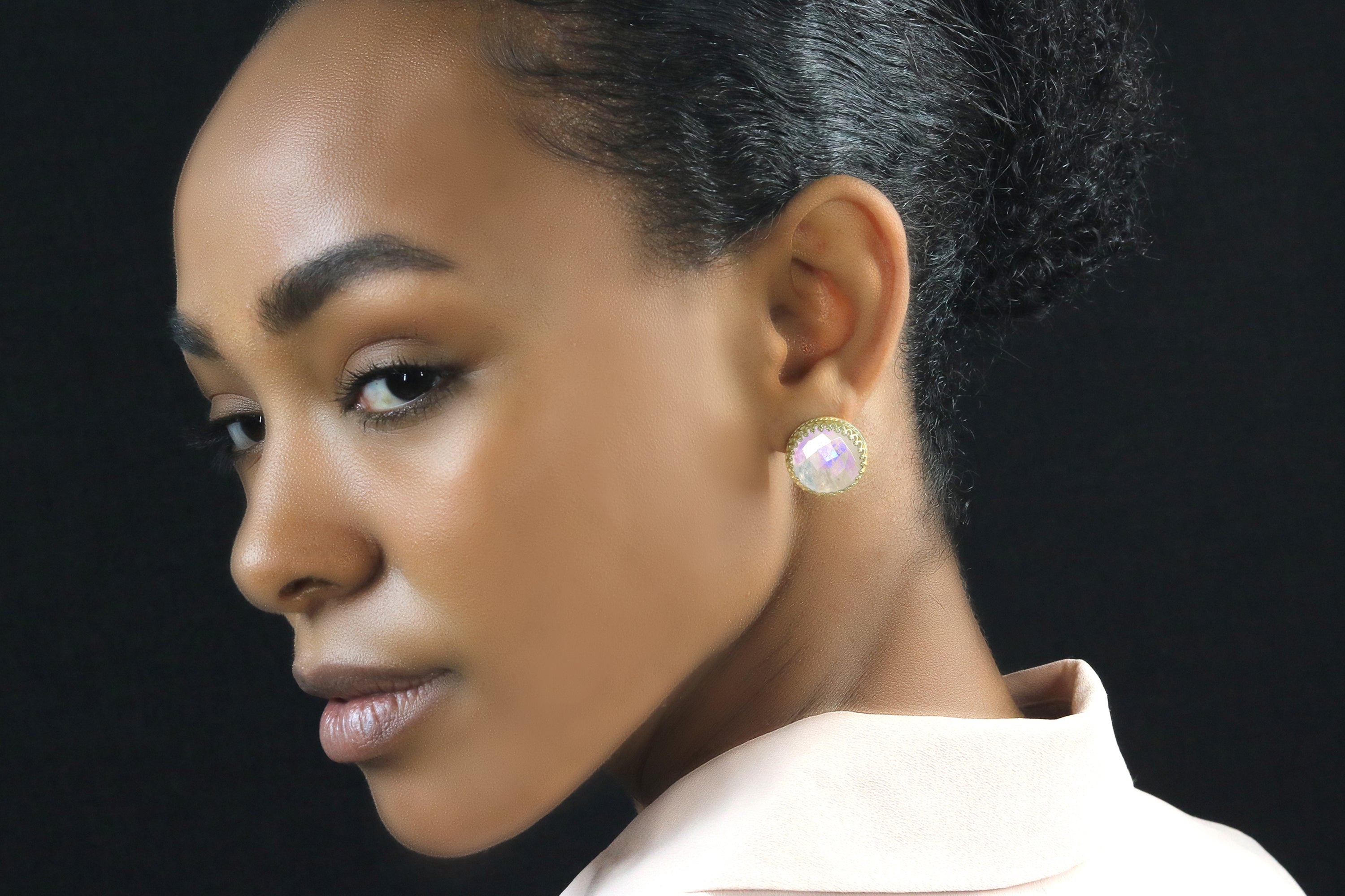 Luminescent Moonstone Gold Stud Earrings Earrings Anemone Jewelry