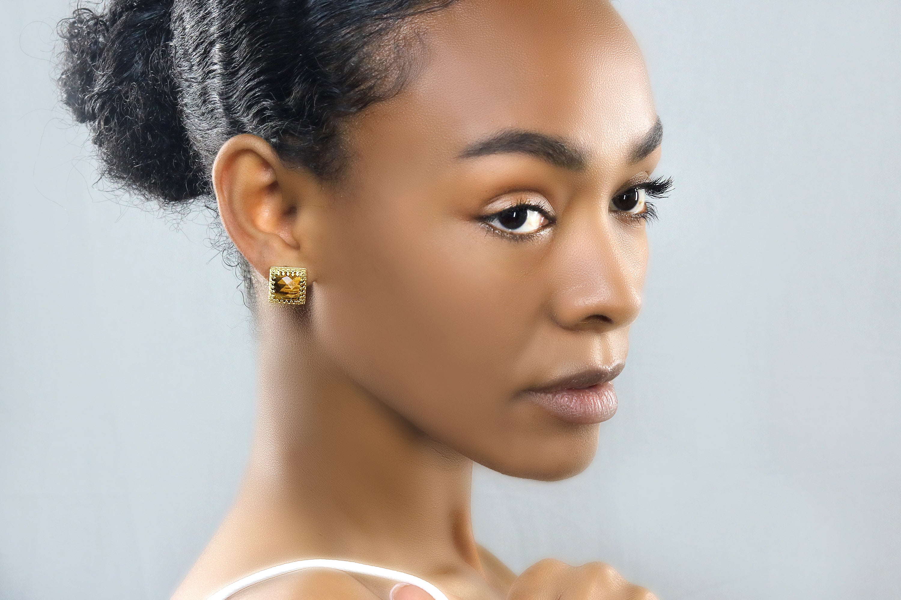 Square Tiger Eye Gemstone Stud Earrings Earrings Anemone Jewelry