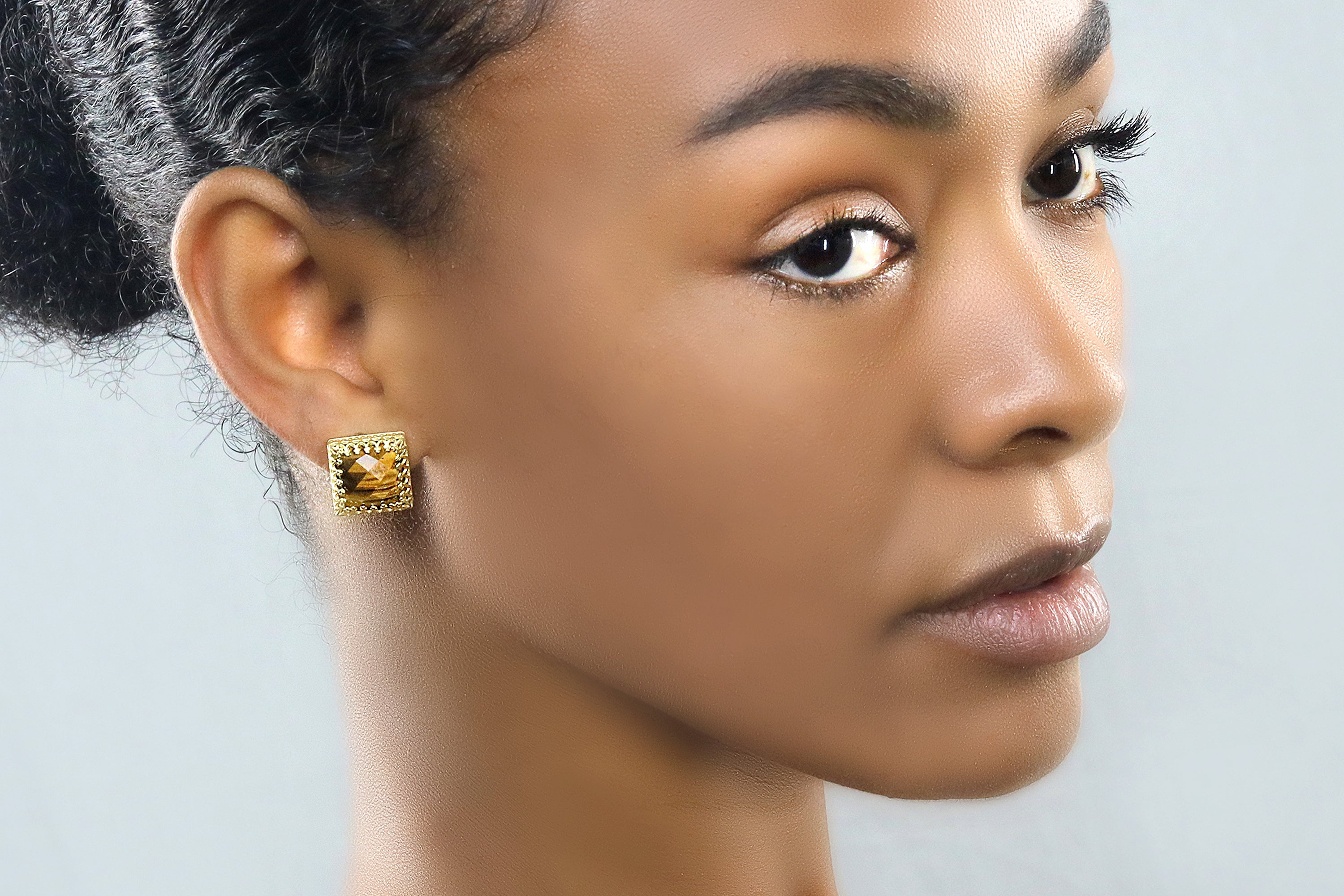 Square Tiger Eye Gemstone Stud Earrings Earrings Anemone Jewelry