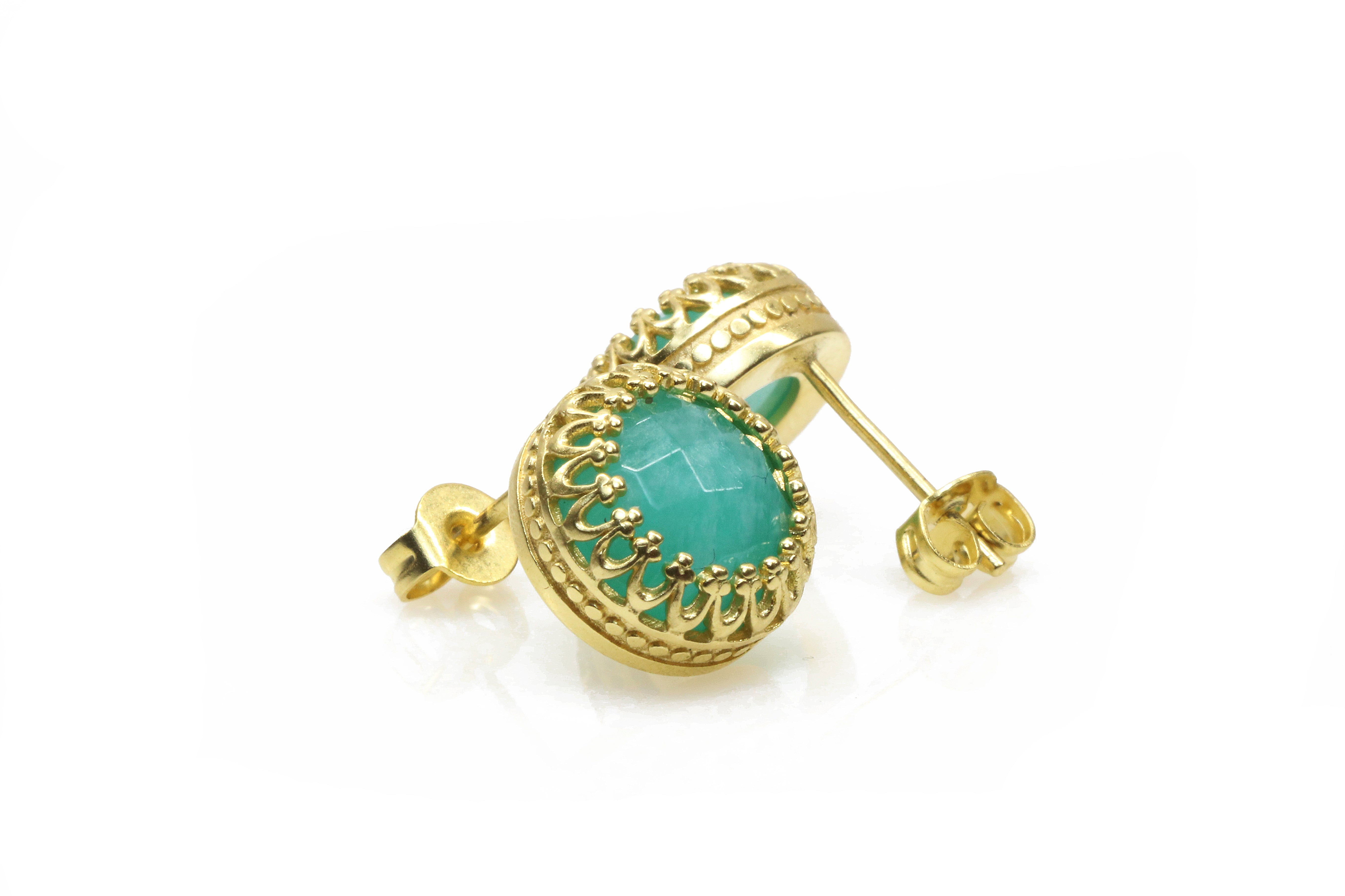 Elegant Round Amazonite Gold Earrings Earrings Anemone Jewelry