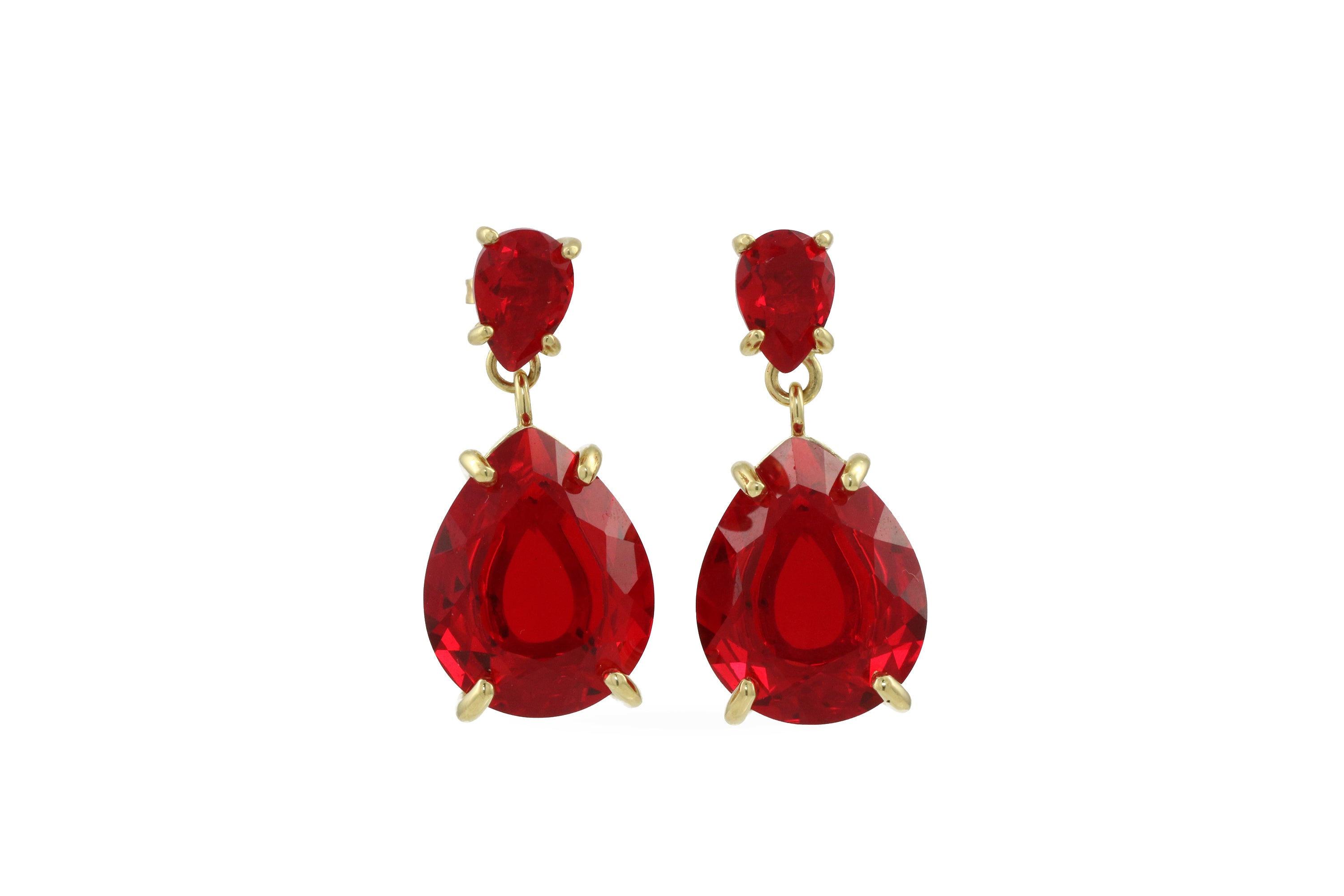 Dangling Pear Ruby Earrings in Gold Earrings Anemone Jewelry