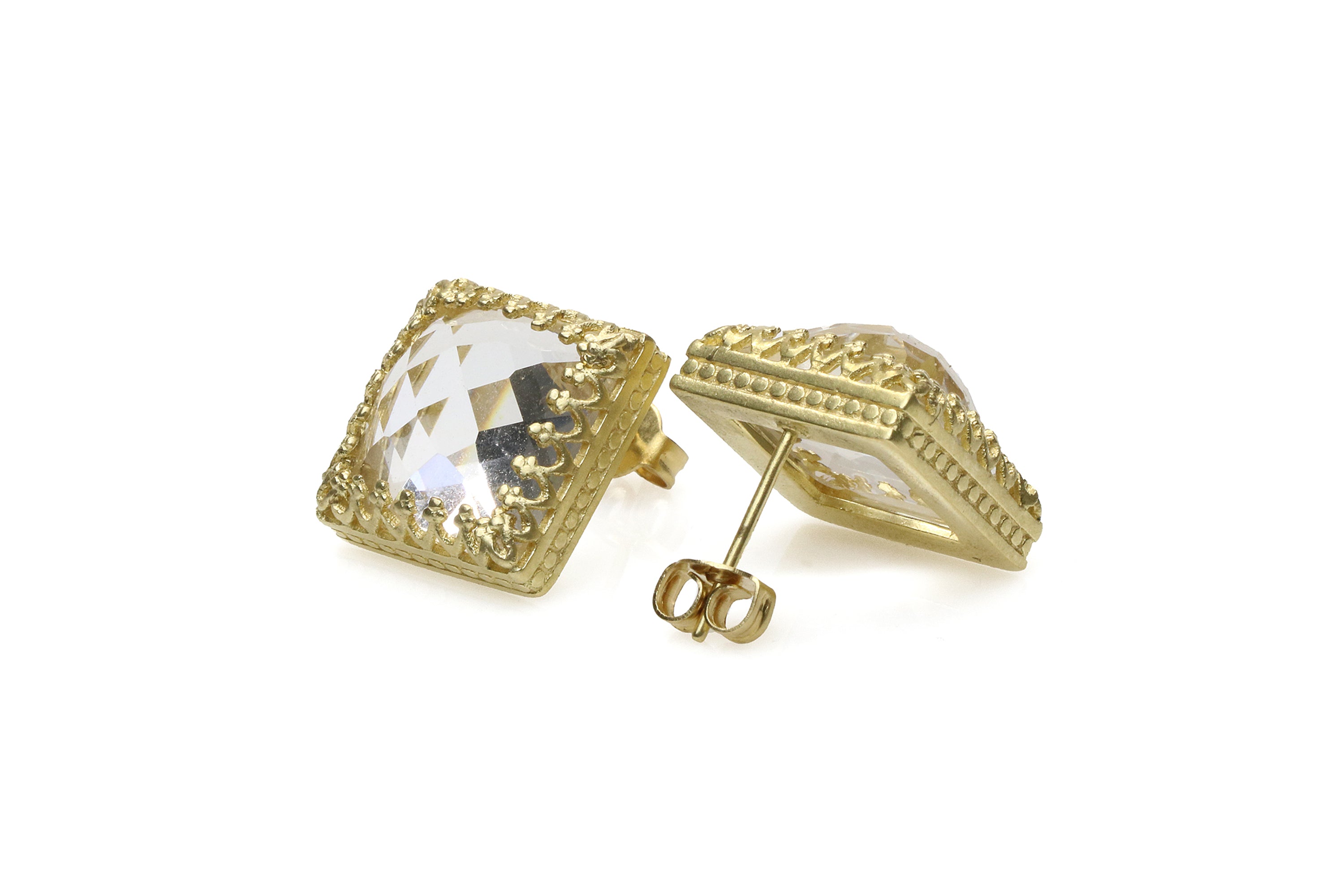 Gleaming Square Quartz Crystal Rose Gold Earrings Earrings Anemone Jewelry