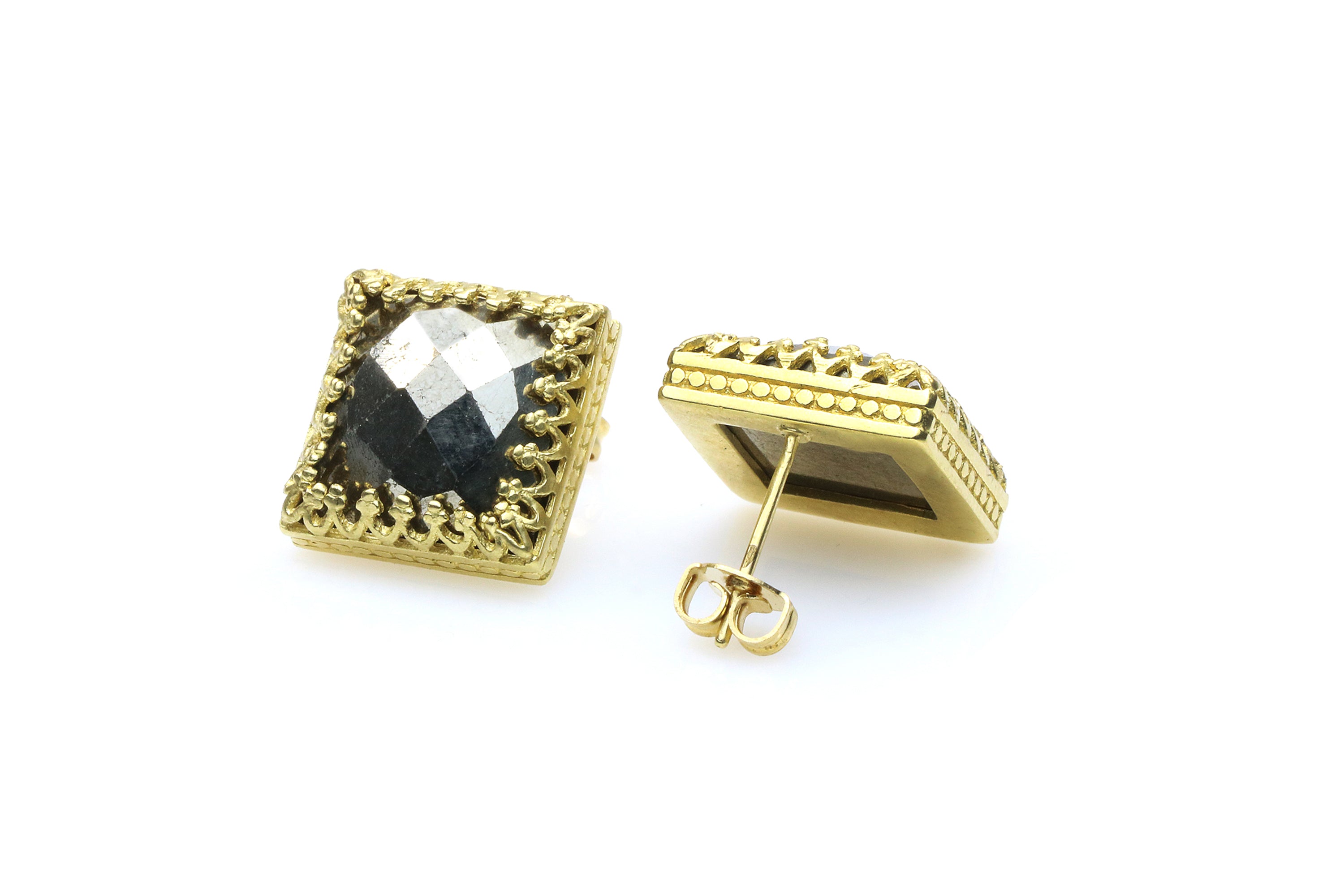 Handmade Square Pyrite Gold Earrings Earrings Anemone Jewelry