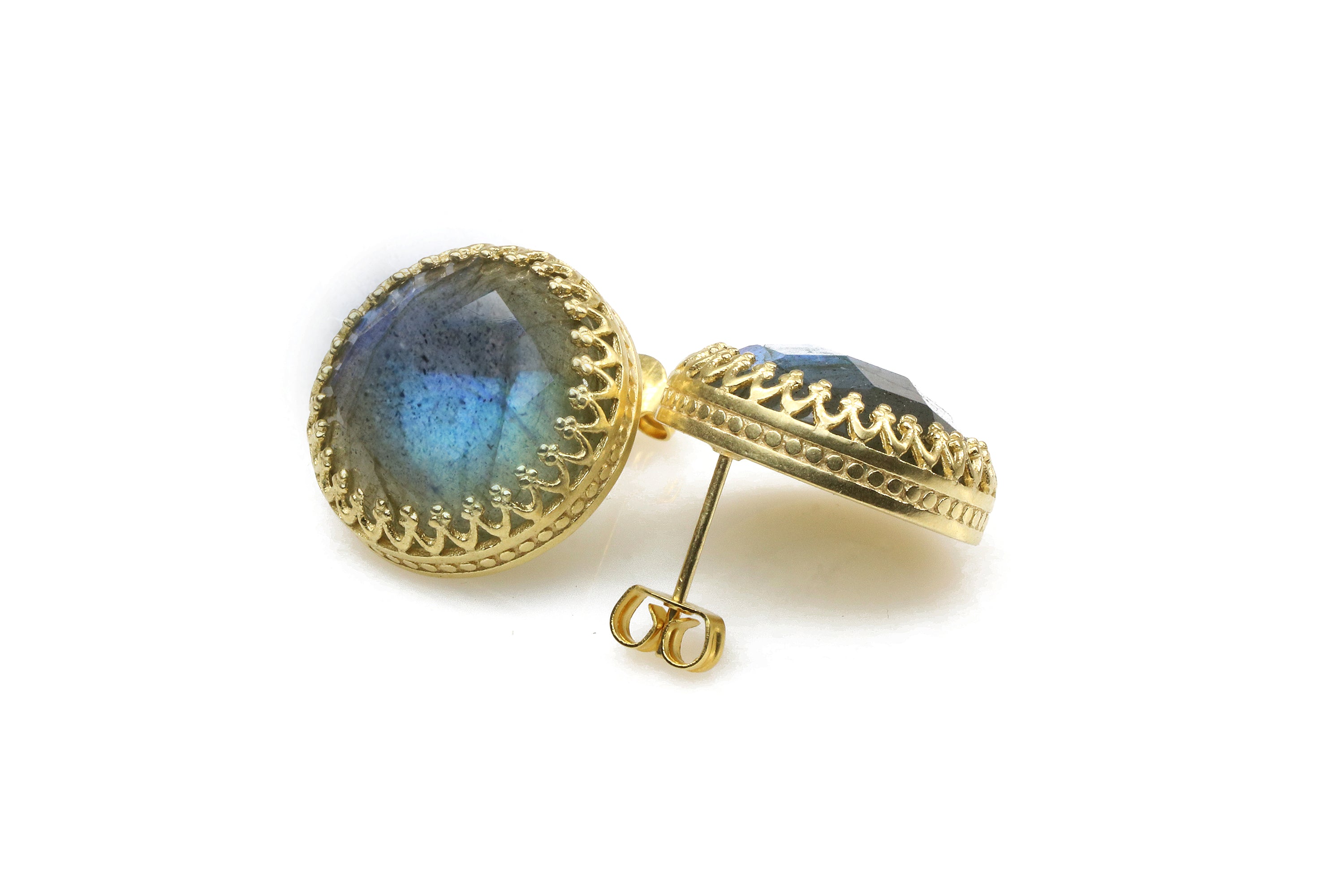 Round Large Labradorite Gold Filled Stud Earrings Earrings Anemone Jewelry