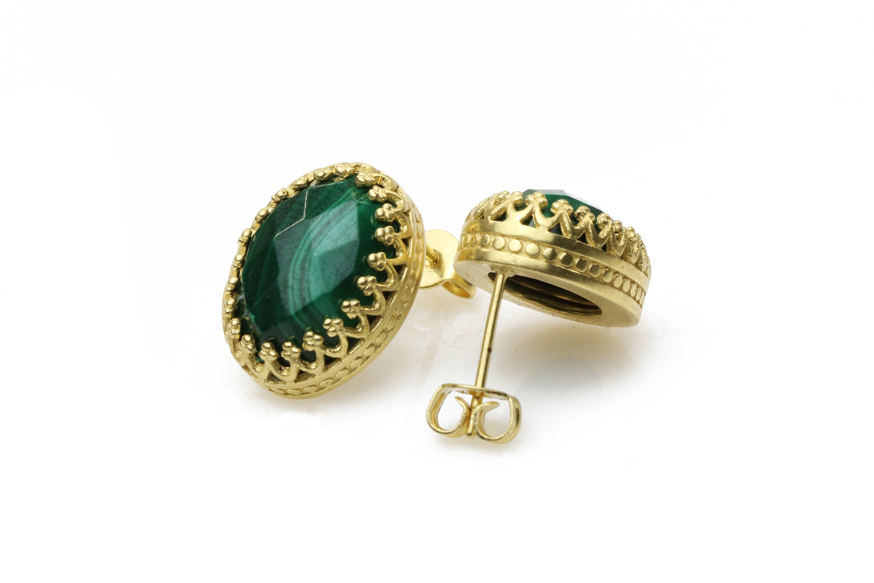 Gold Filled Oval Malachite Stud Earrings Earrings Anemone Jewelry