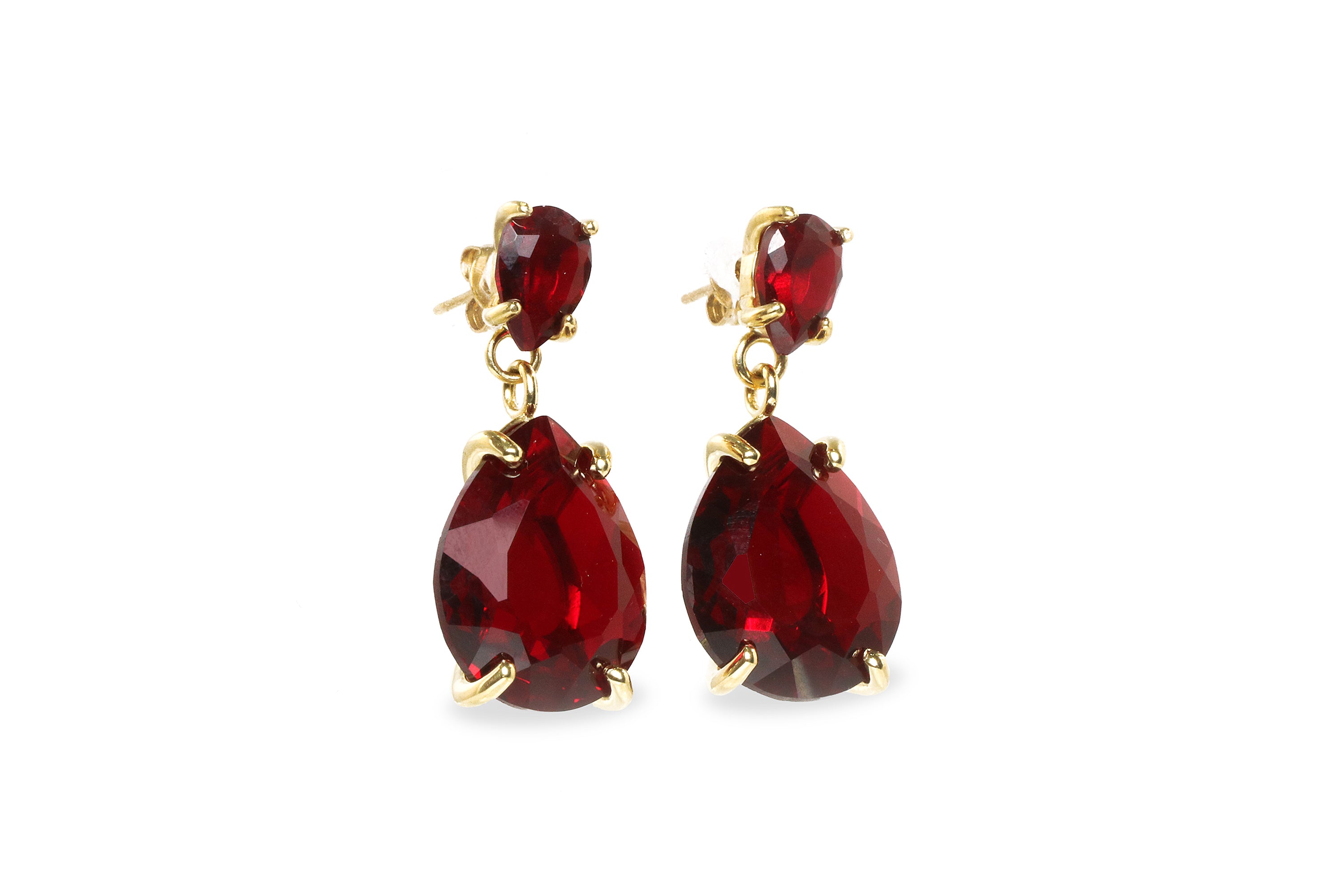 Vibrant Double Garnet Gold Earrings Earrings Anemone Jewelry