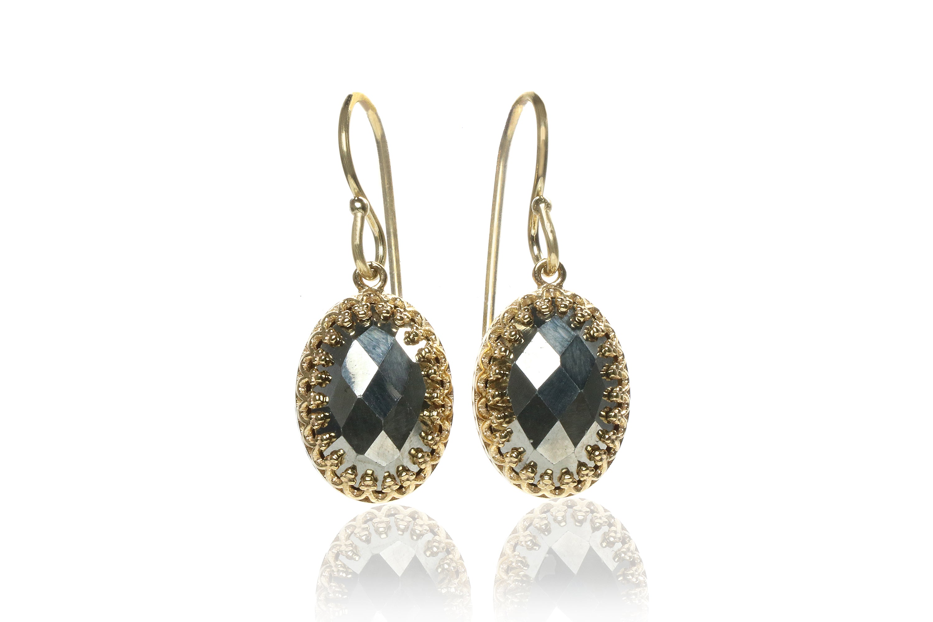 Dainty Pyrite Crystal Earrings in 14k Gold Earrings Anemone Jewelry
