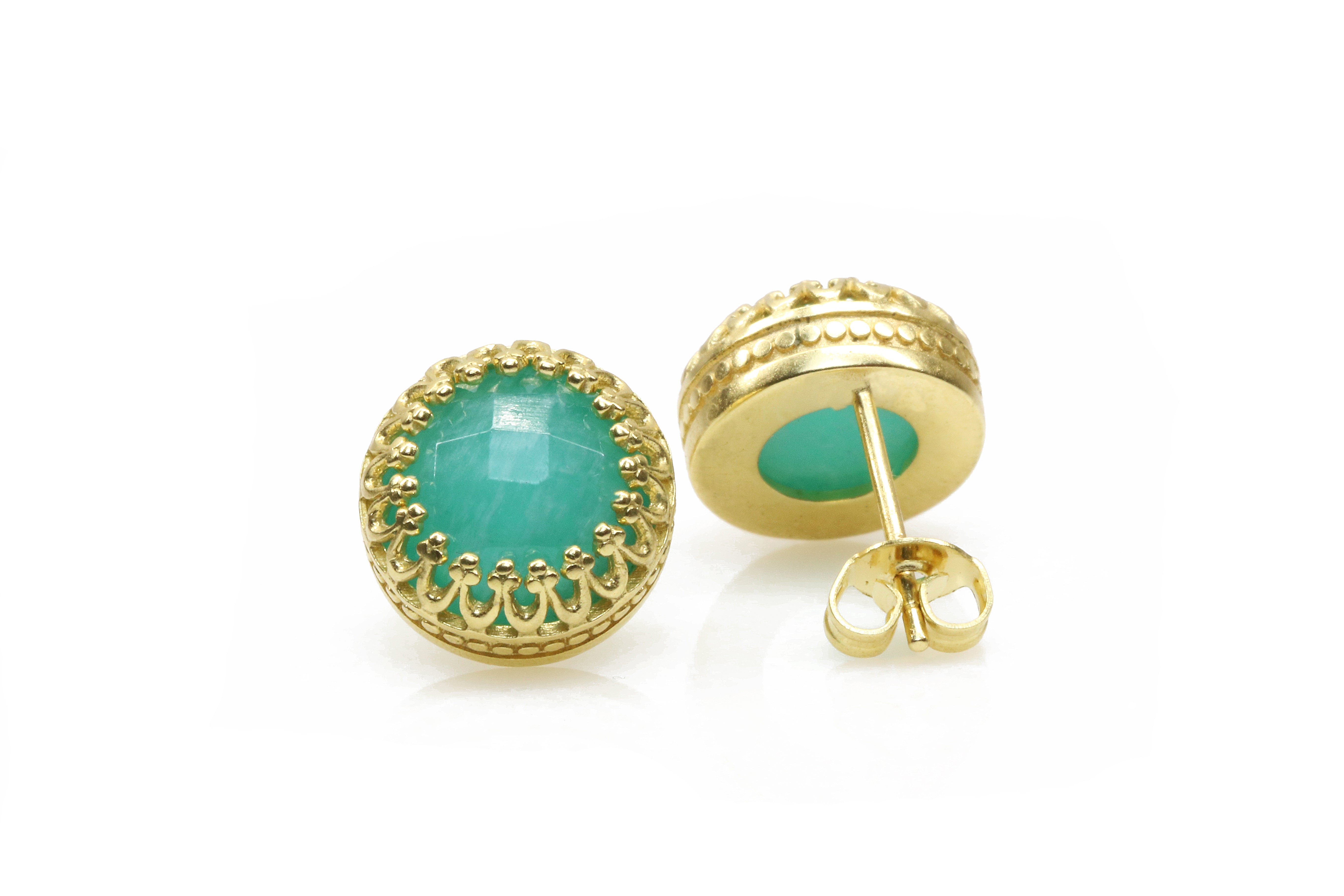 Elegant Round Amazonite Gold Earrings Earrings Anemone Jewelry
