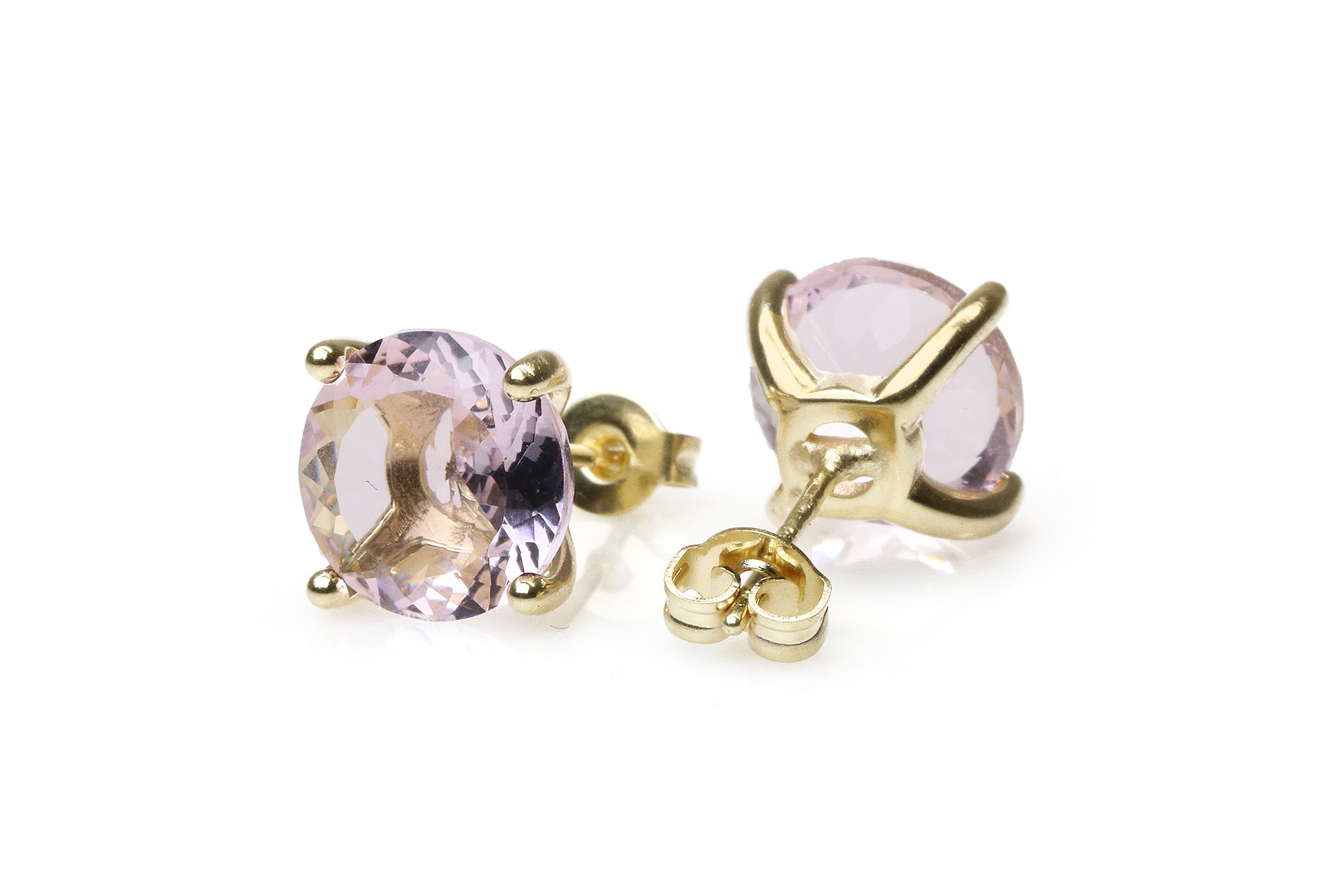 Round Rose Quartz Earrings in Gold Earrings Anemone Unique