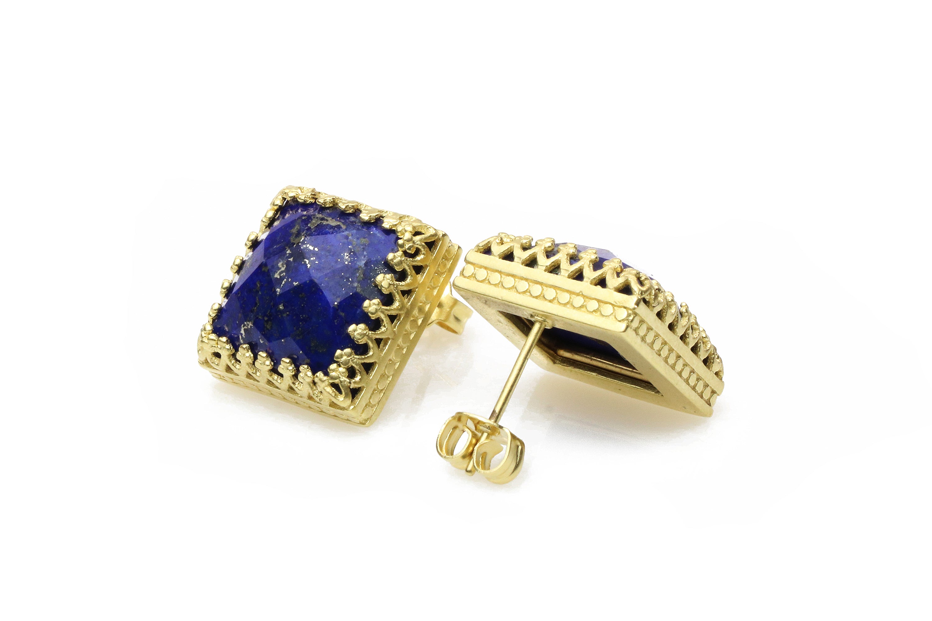 14k Gold Lapis Lazuli Square Earrings Earrings Anemone Jewelry