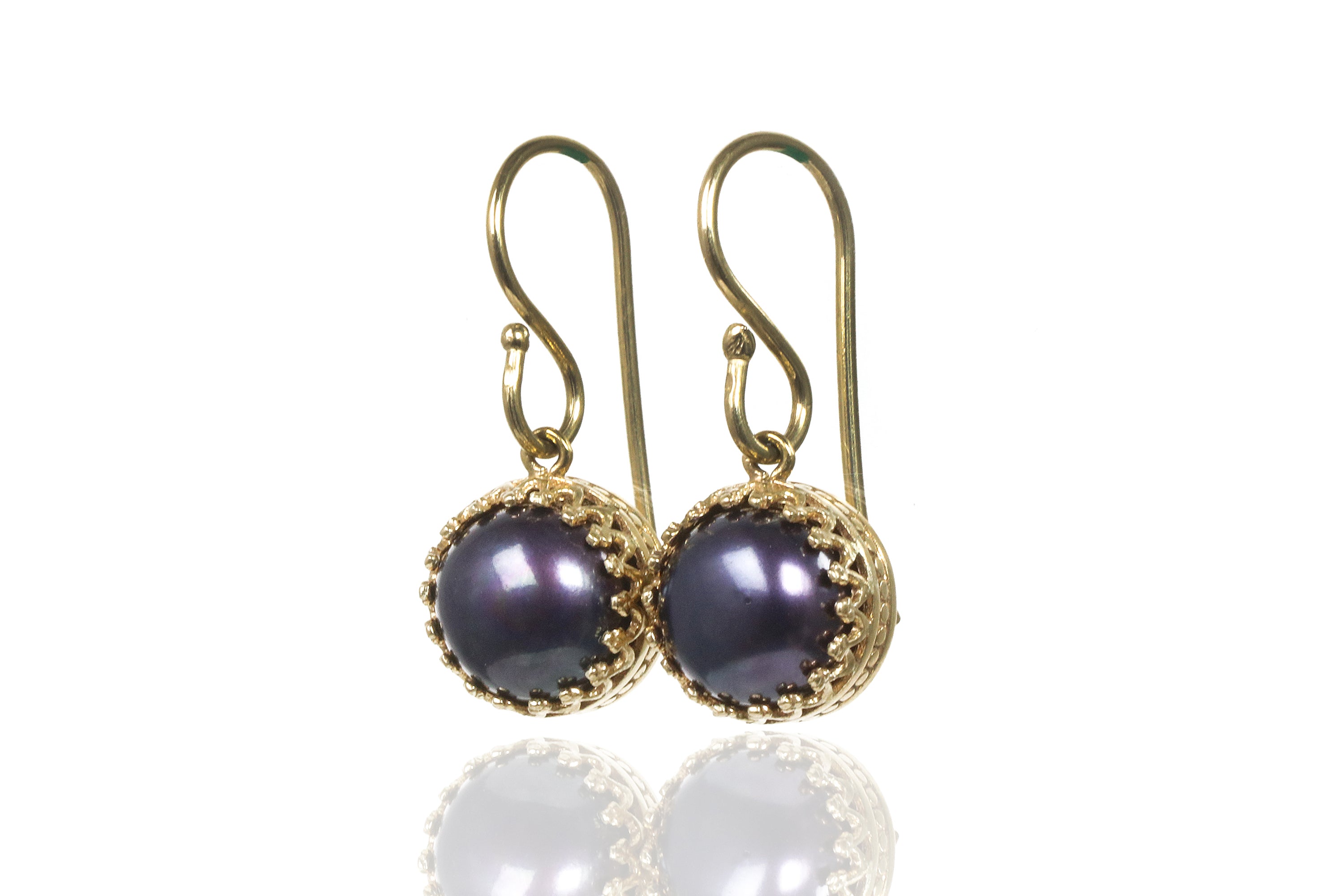 Round Black Pearl Earrings in 14k Gold Earrings Anemone Jewelry