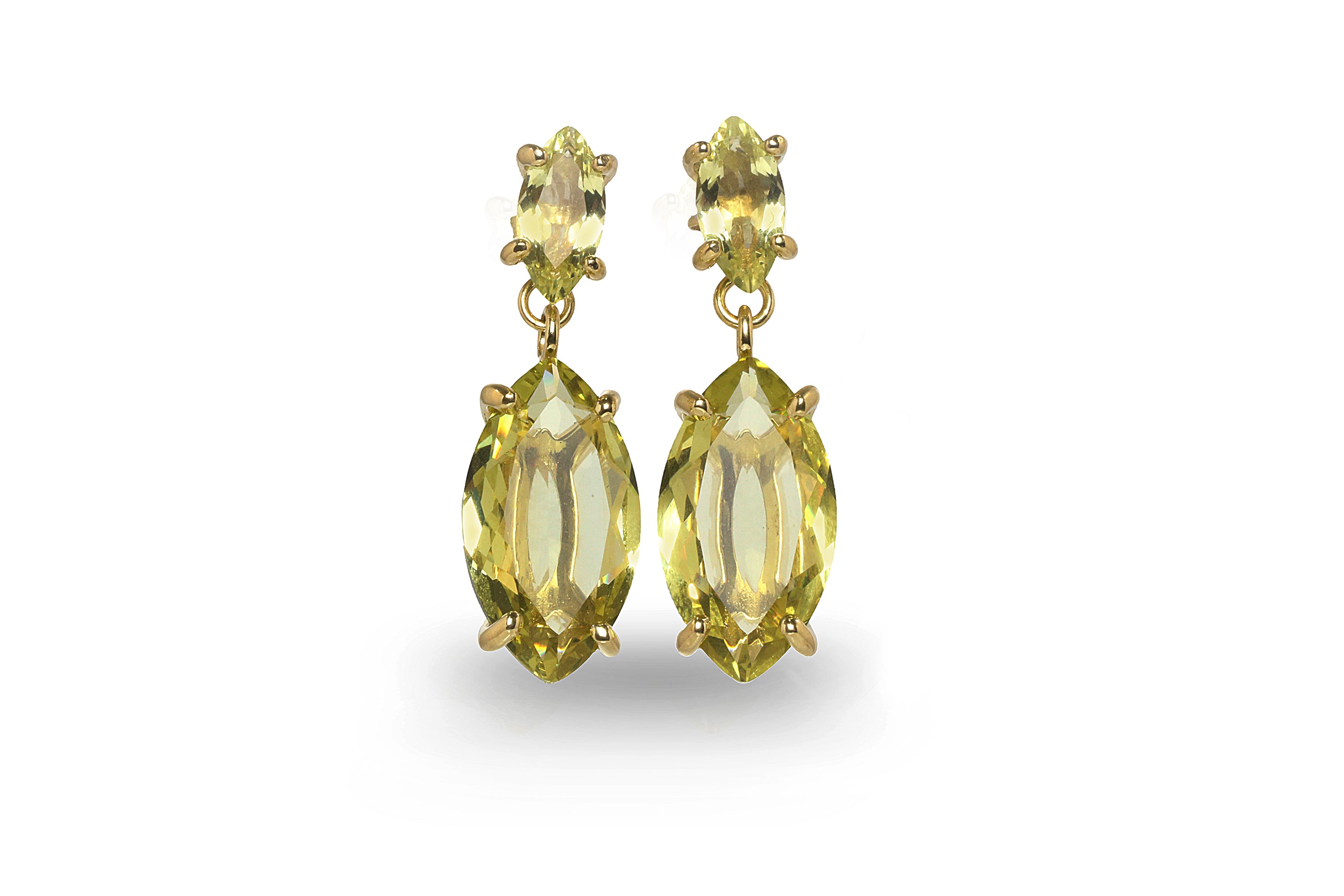 Bright Marquise Lemon Quartz Earrings in 14k Gold Earrings Anemone Jewelry