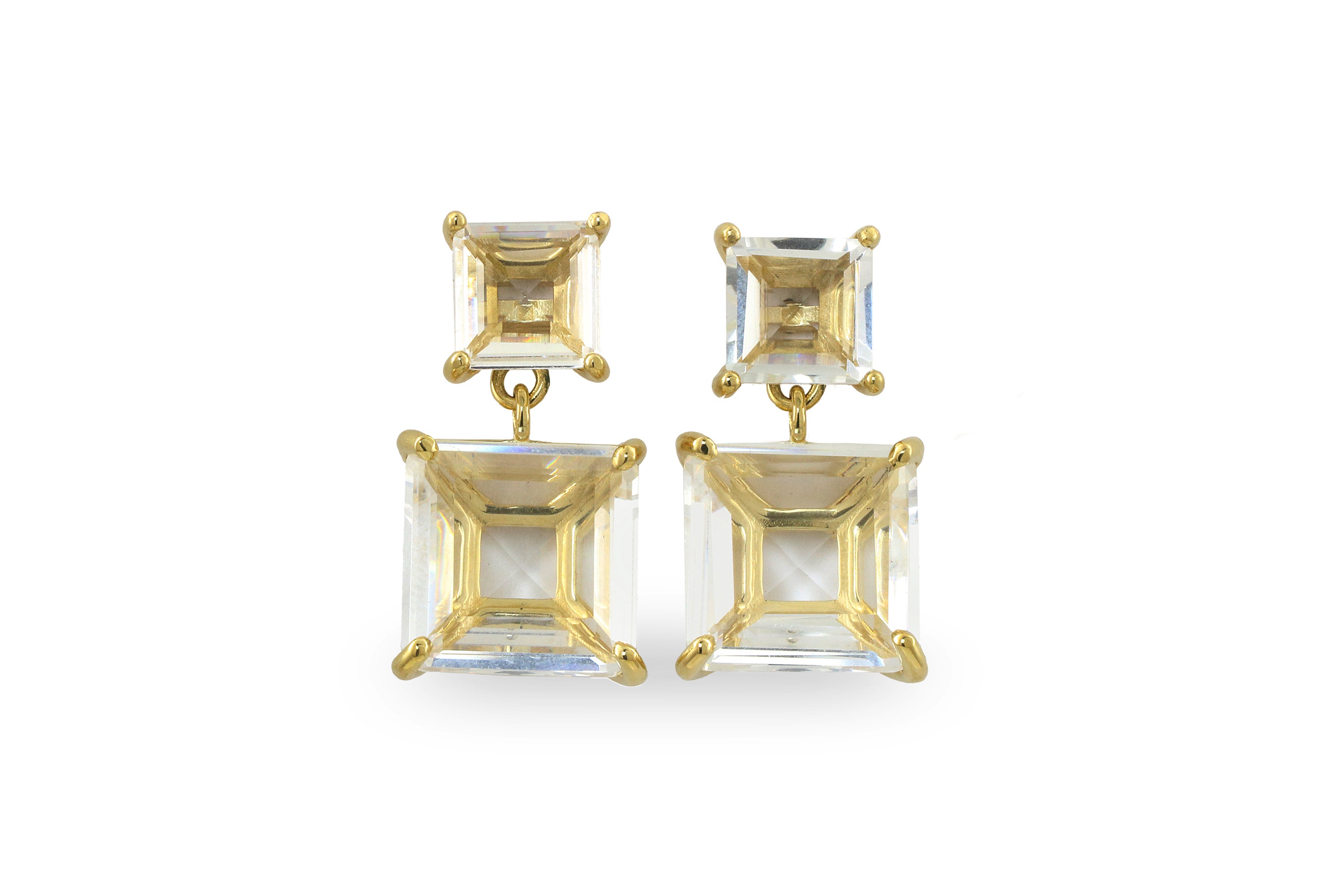 Two-Stone Quartz Crystal Earrings in Gold Earrings Anemone Jewelry