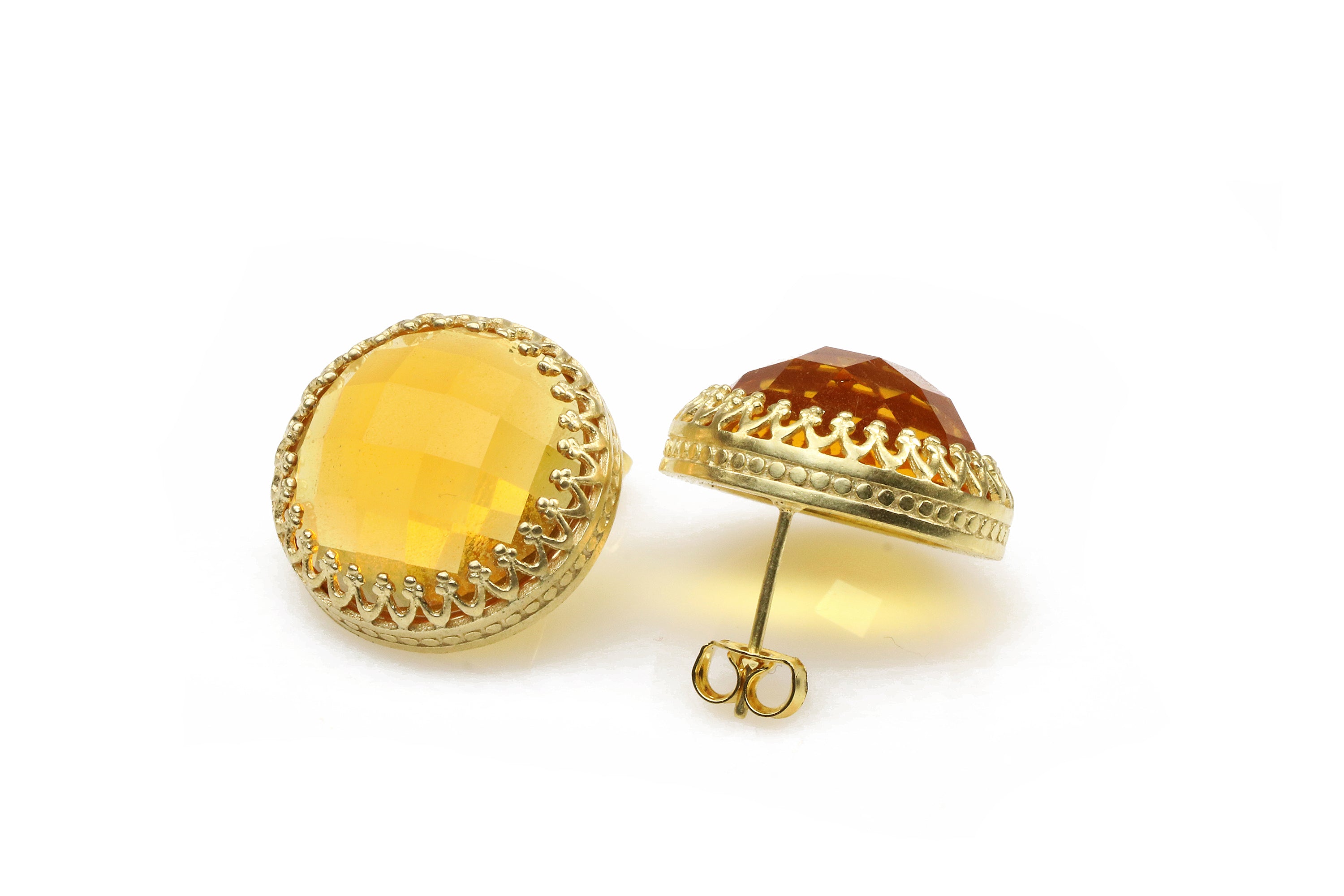Faceted Citrine Gold Stud Earrings Earrings Anemone Jewelry