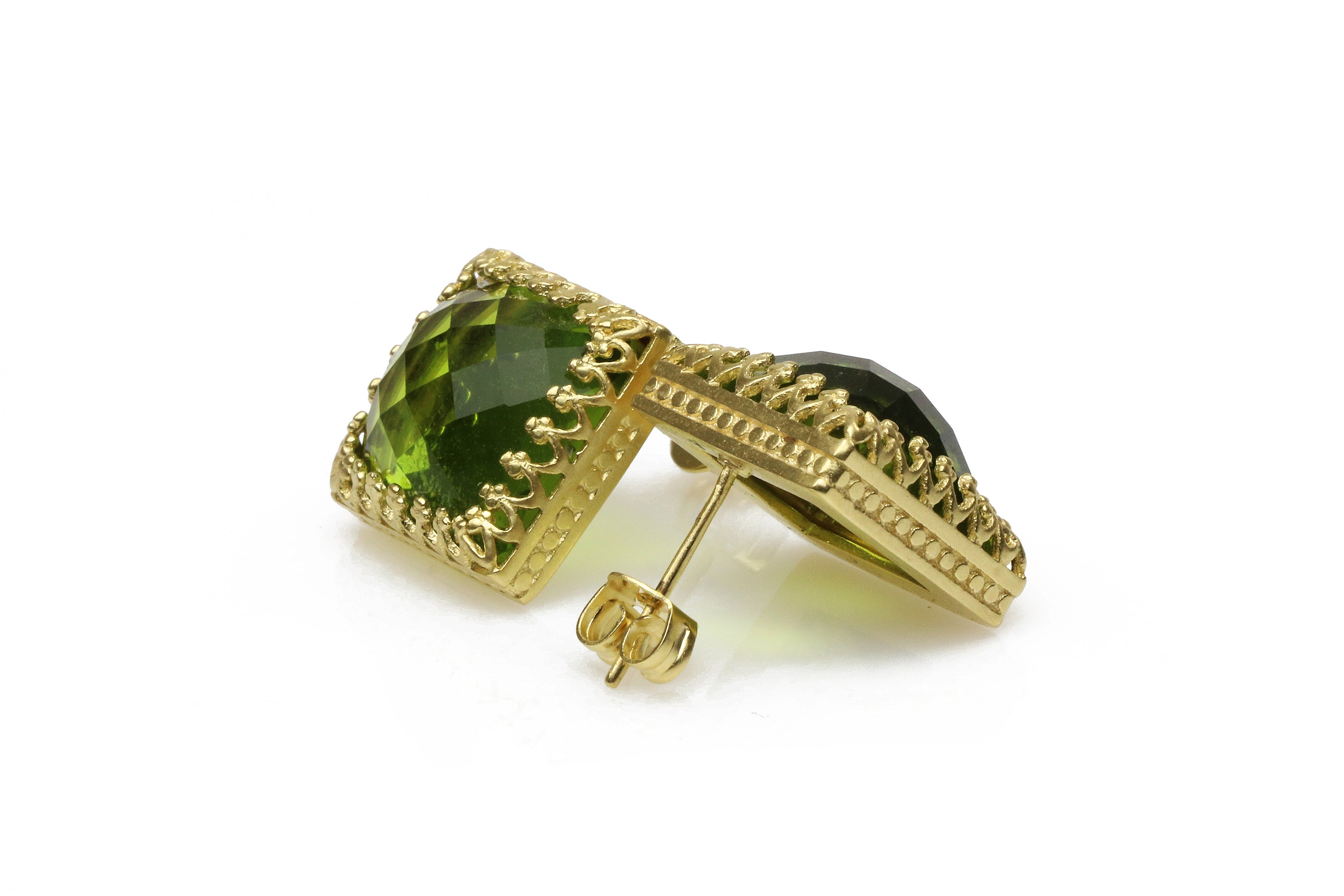 Square Peridot Rose Gold Stud Earrings Earrings Anemone Jewelry