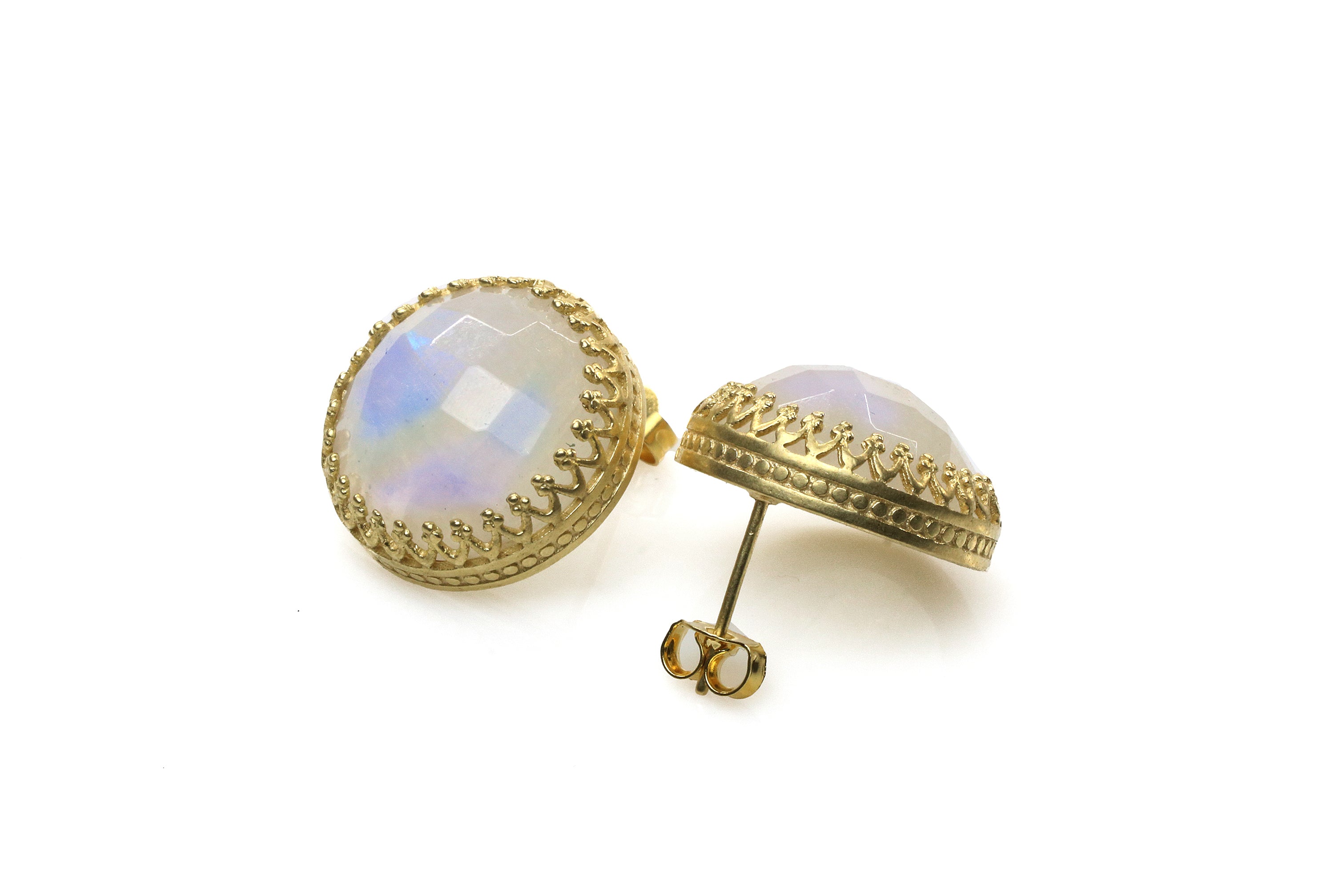 Luminescent Moonstone Gold Stud Earrings Earrings Anemone Jewelry