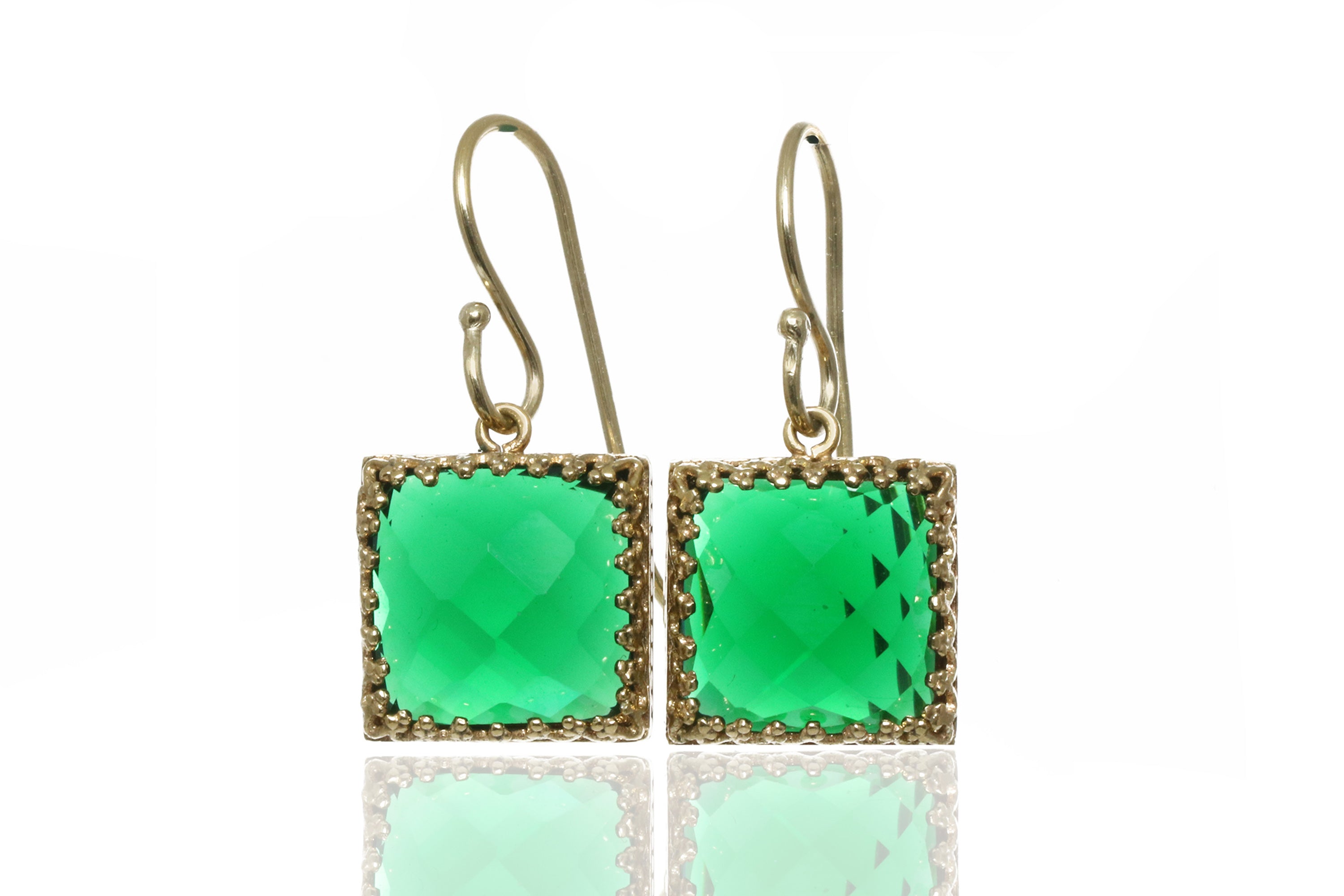 Artisan Emerald Earrings in 14k Gold Earrings Anemone Jewelry