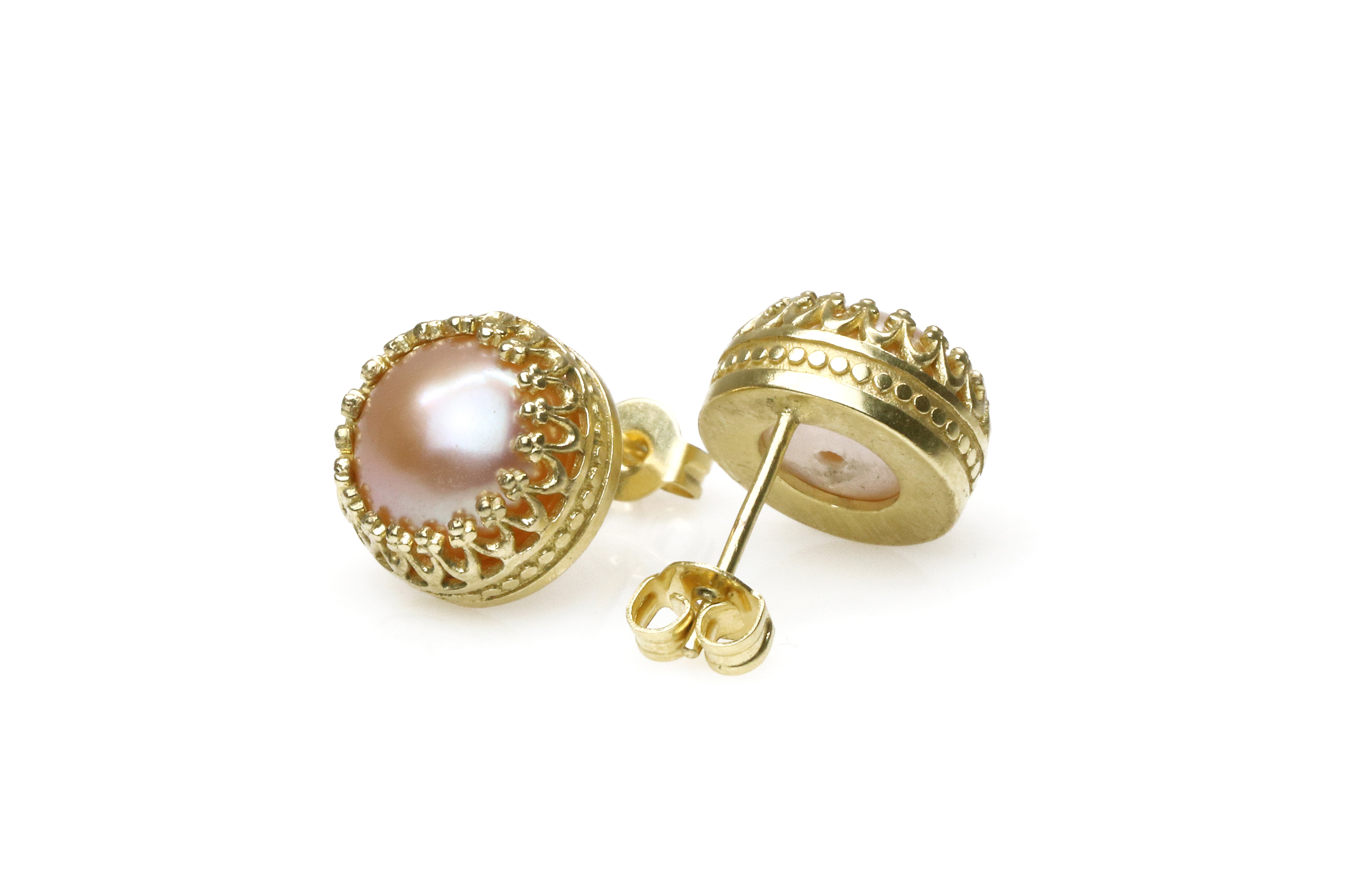 Exquisite Round Pink Pearl Earrings - June Birthstone Pearl Earrings Studs for Women and Girls - Weddings, Birthdays, Anniversaries Earrings Anemone Jewelry