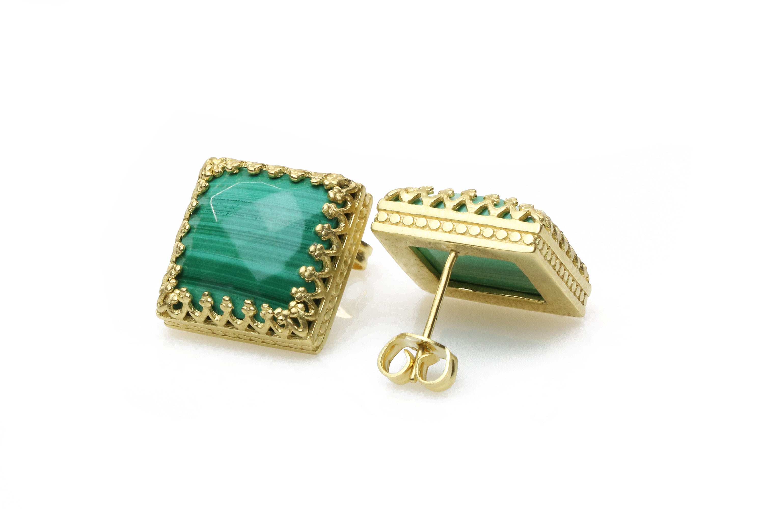 Square Malachite Gold Earrings for Women Earrings Anemone Jewelry