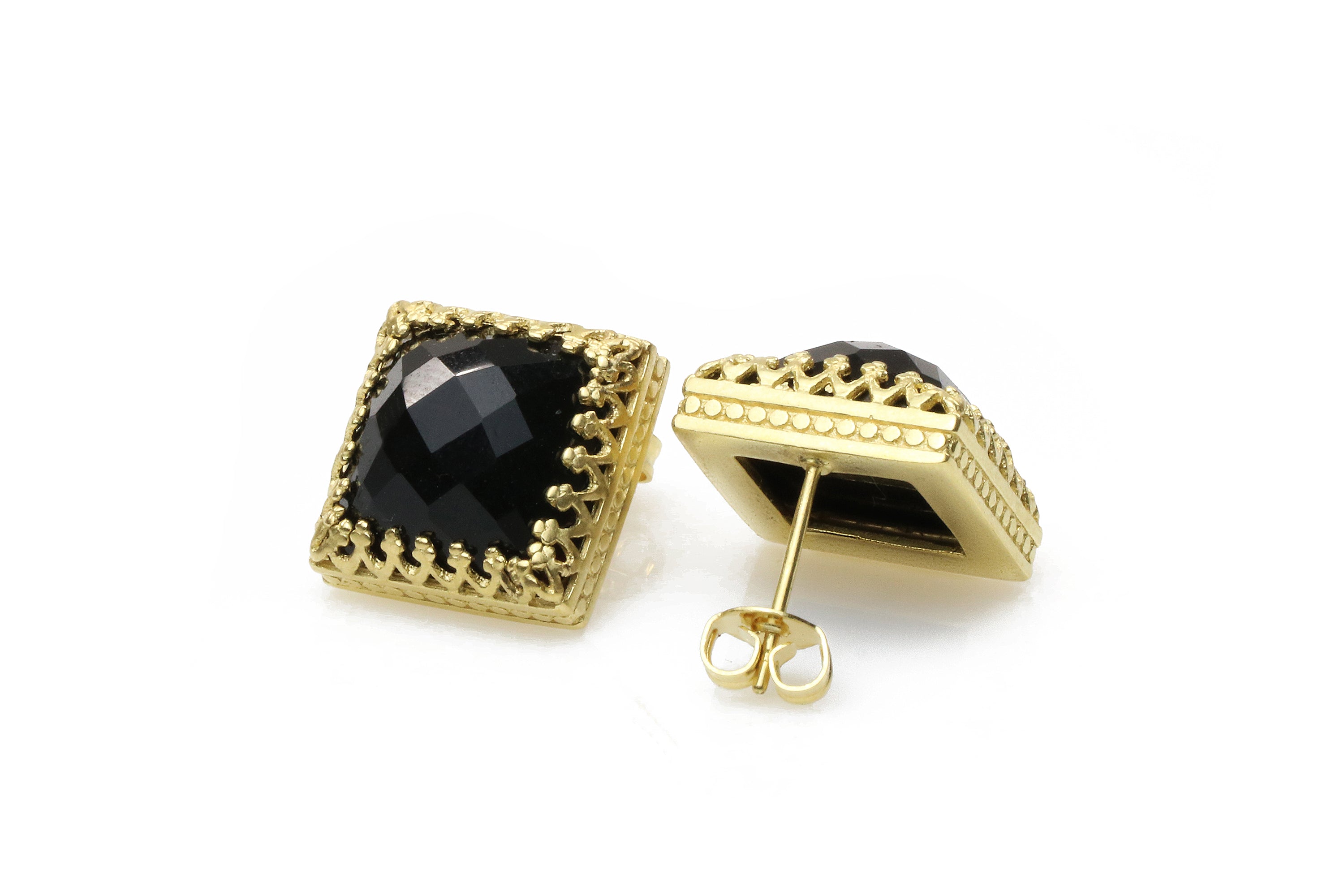 Square Black Onyx Gold Filled Earrings Earrings Anemone Jewelry