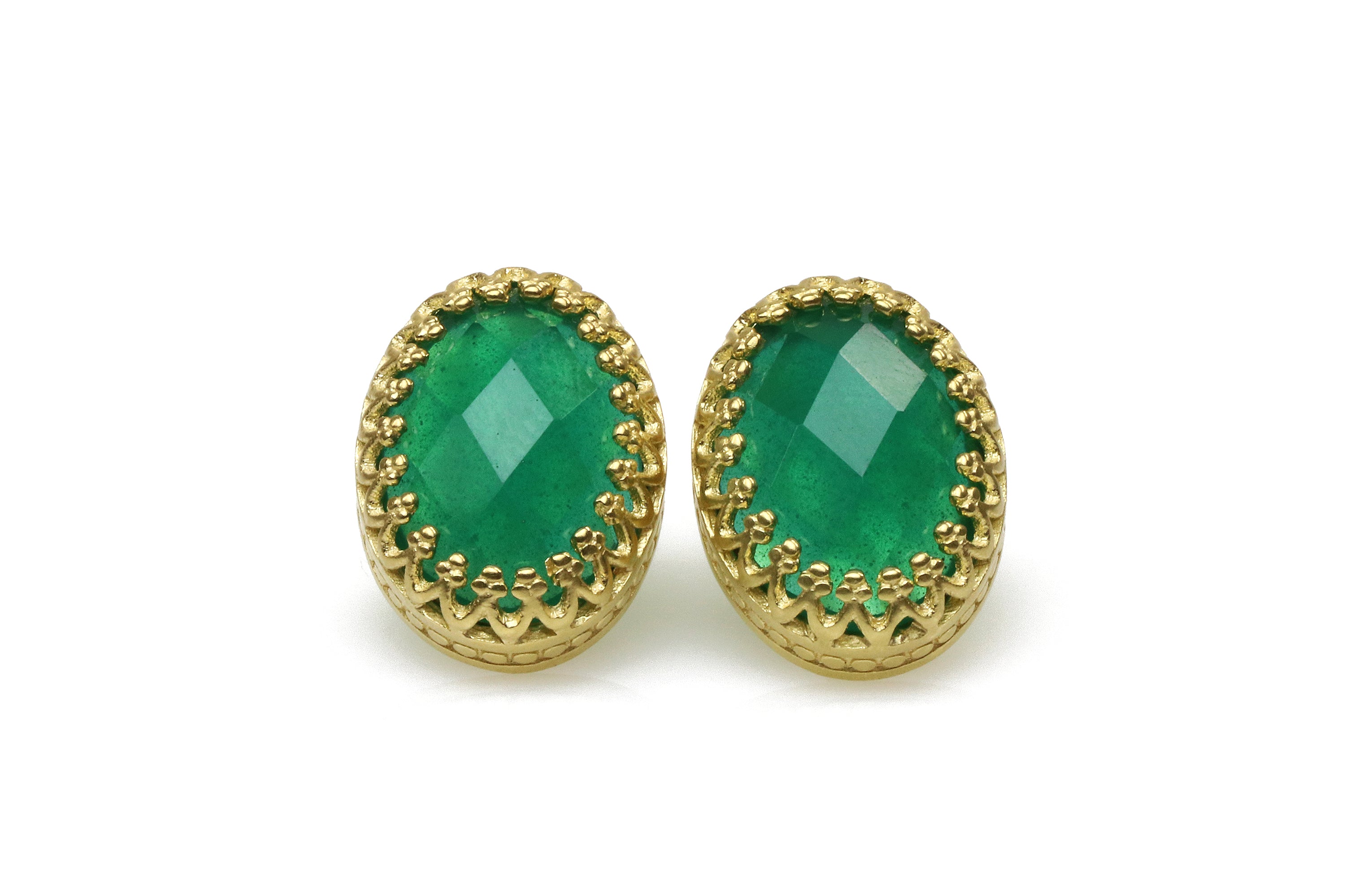 Grand Faceted Green Onyx Gold Earrings Earrings Anemone Jewelry