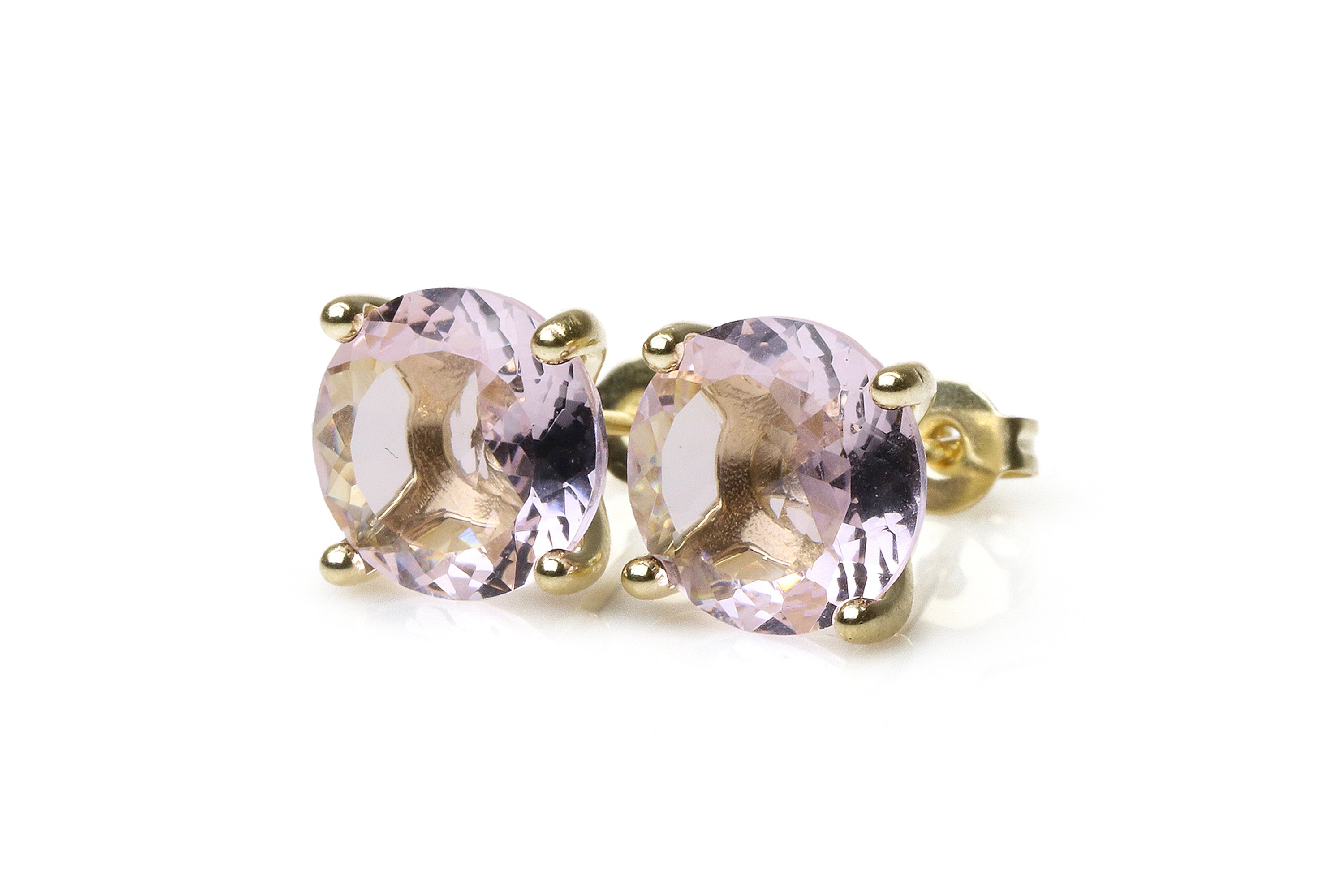 Round Rose Quartz Earrings in Gold Earrings Anemone Unique