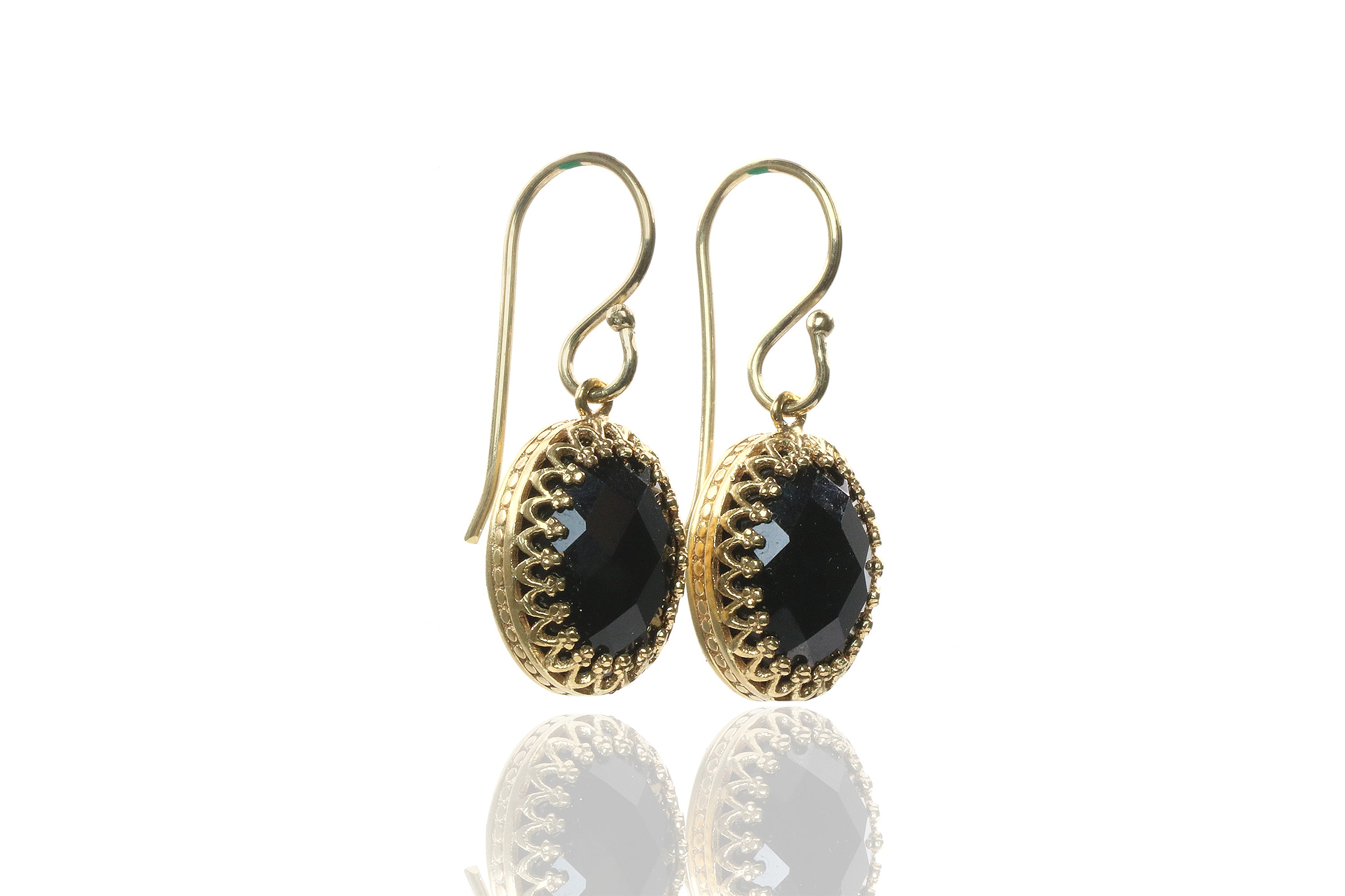 Bold Black Onyx Earrings in Gold Earrings Anemone Jewelry