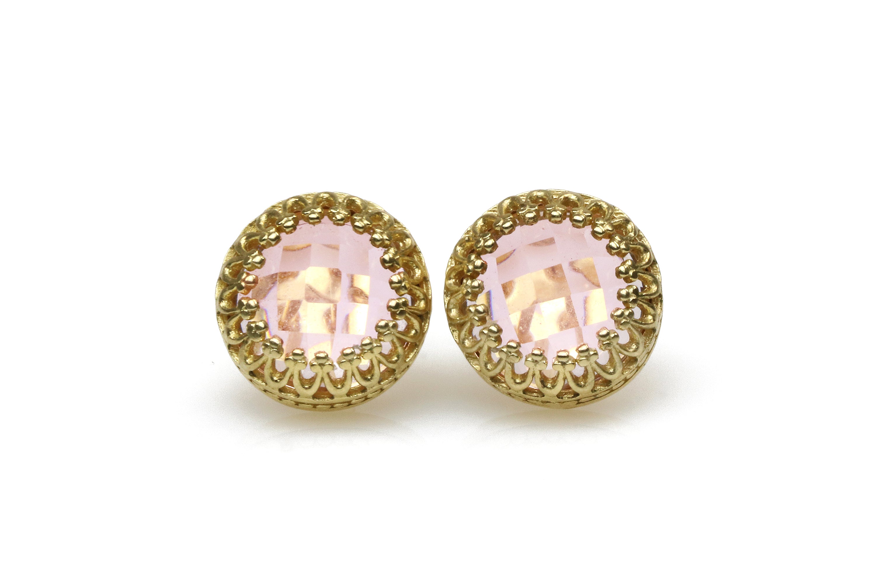 14k Stud Earrings - Round Rose Quartz Studs Earrings - Pink Jewelry for Wedding, Prom, Birthdays and Everyday Jewelry Earrings Anemone Jewelry